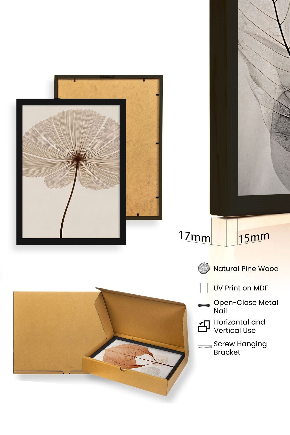 Quadro Decorativo MDF Emoldurado Multicolor 20x30cm - Conjunto 3 Peças Madeira Maciça