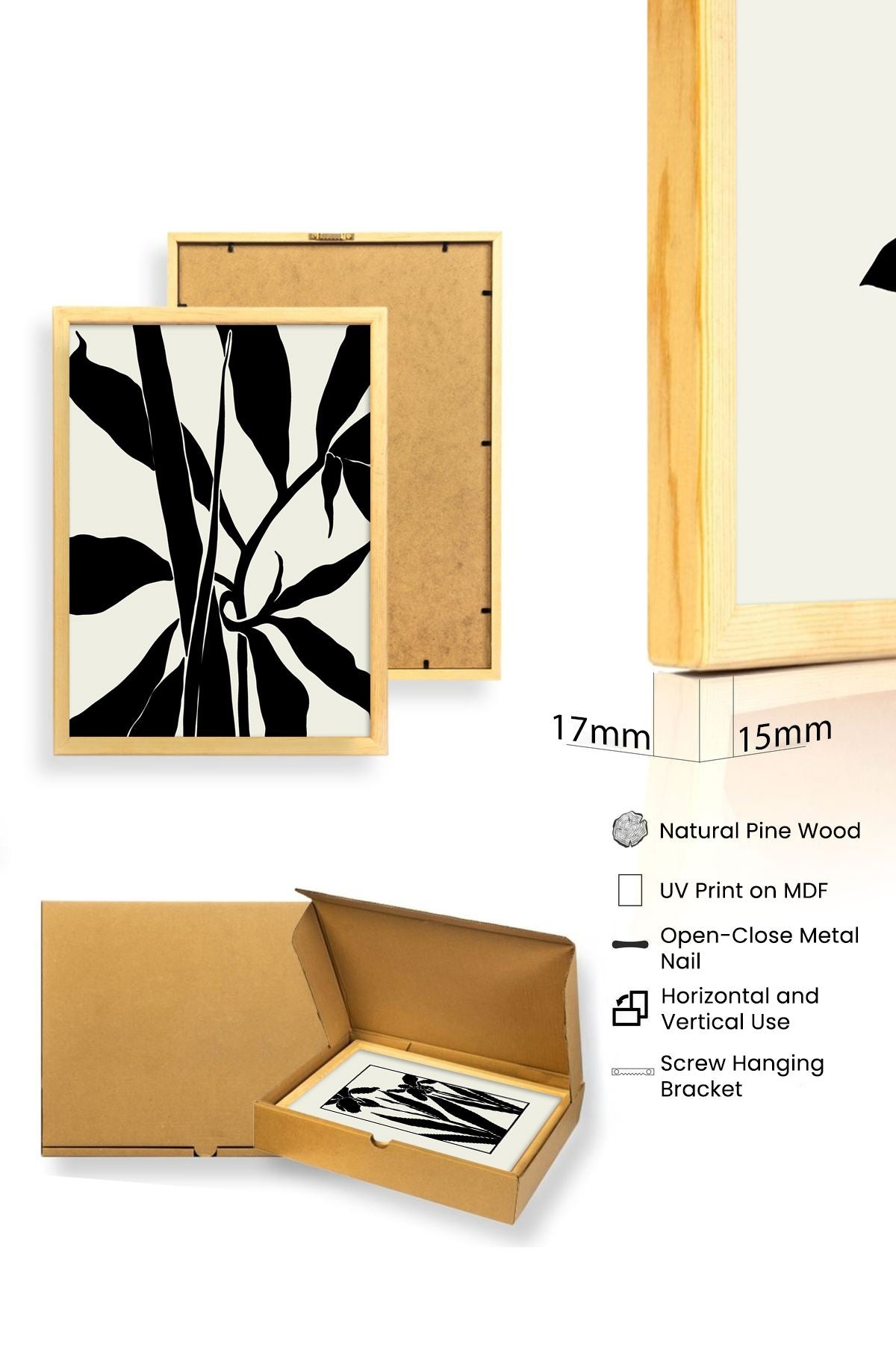 Quadro Decorativo MDF Emoldurado Multicolor 50x70cm - Conjunto 3 Peças Madeira Maciça