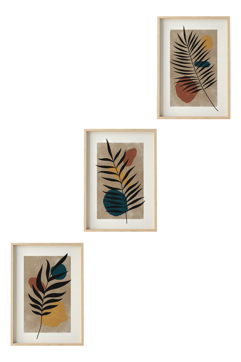 Quadro Decorativo MDF Emoldurado Multicolor 3 Peças 35x50cm - Moldura Madeira Maciça