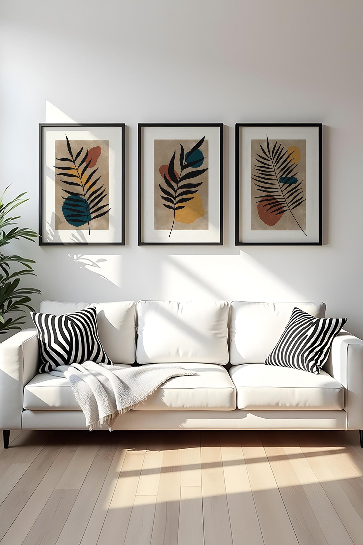 Quadro Decorativo MDF Emoldurado Multicolor 3 Peças 35x50cm - Moldura Madeira Maciça