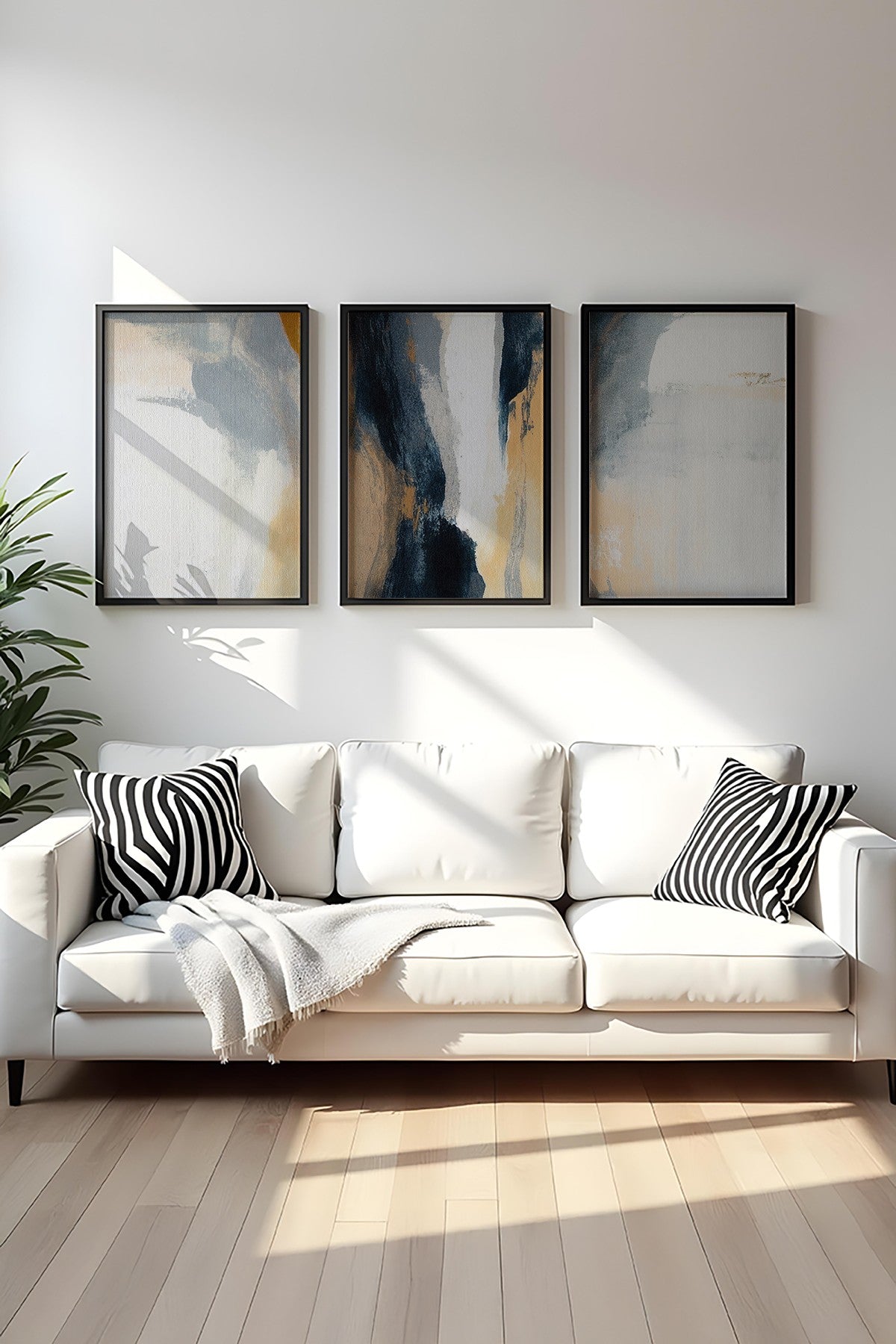 Quadro Decorativo MDF Emoldurado Multicolor 3 Peças 35x50cm - Moldura Madeira Maciça