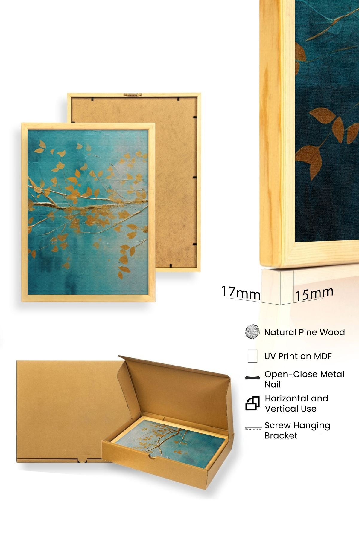 Conjunto de 3 Quadros Decorativos em MDF com Moldura de Madeira Maciça — Huhu485 30x40 cm, Multicolor