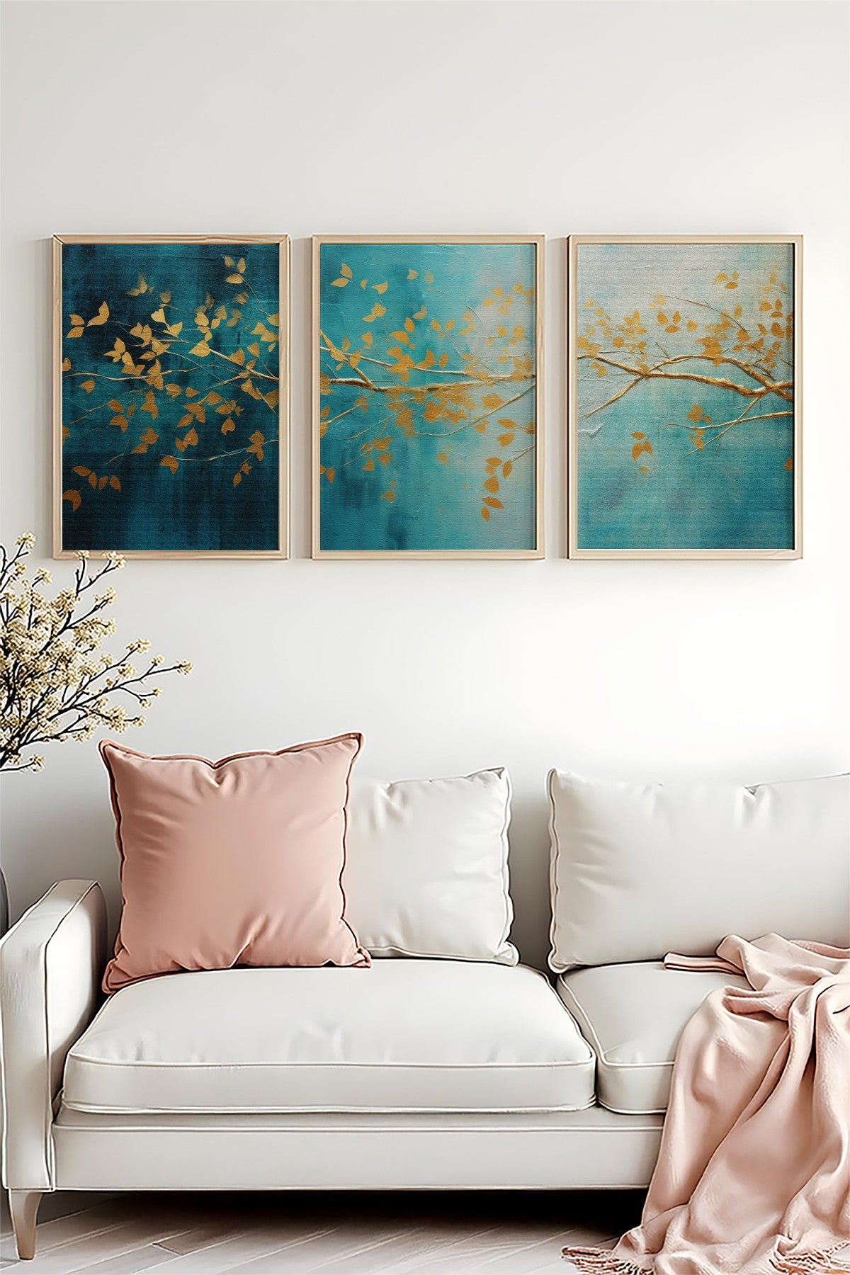 Quadro Decorativo MDF Emoldurado Multicolor 3 Peças 35x50cm - Moldura Madeira Maciça