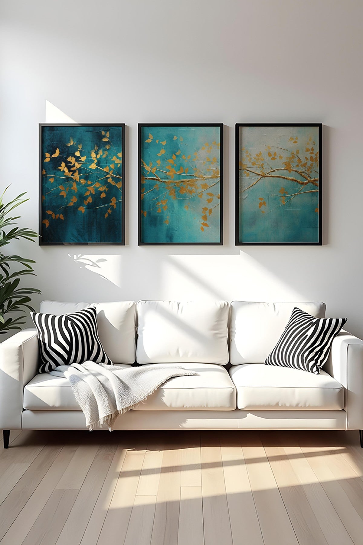 Quadro Decorativo MDF Emoldurado Multicolor 3 Peças 35x50cm - Moldura Madeira Maciça