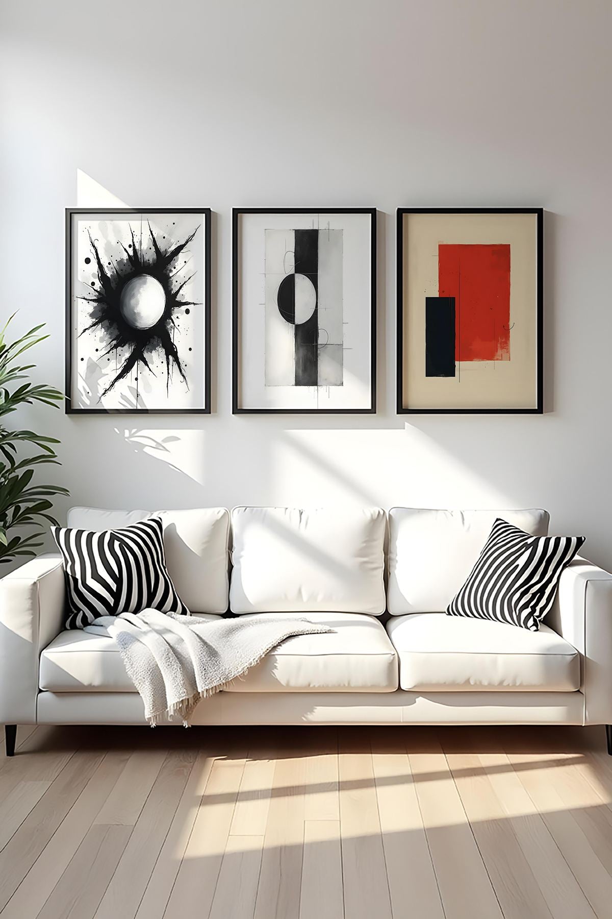 Quadro Decorativo MDF Emoldurado Multicolor 30x40cm - Conjunto 3 Peças Madeira Maciça