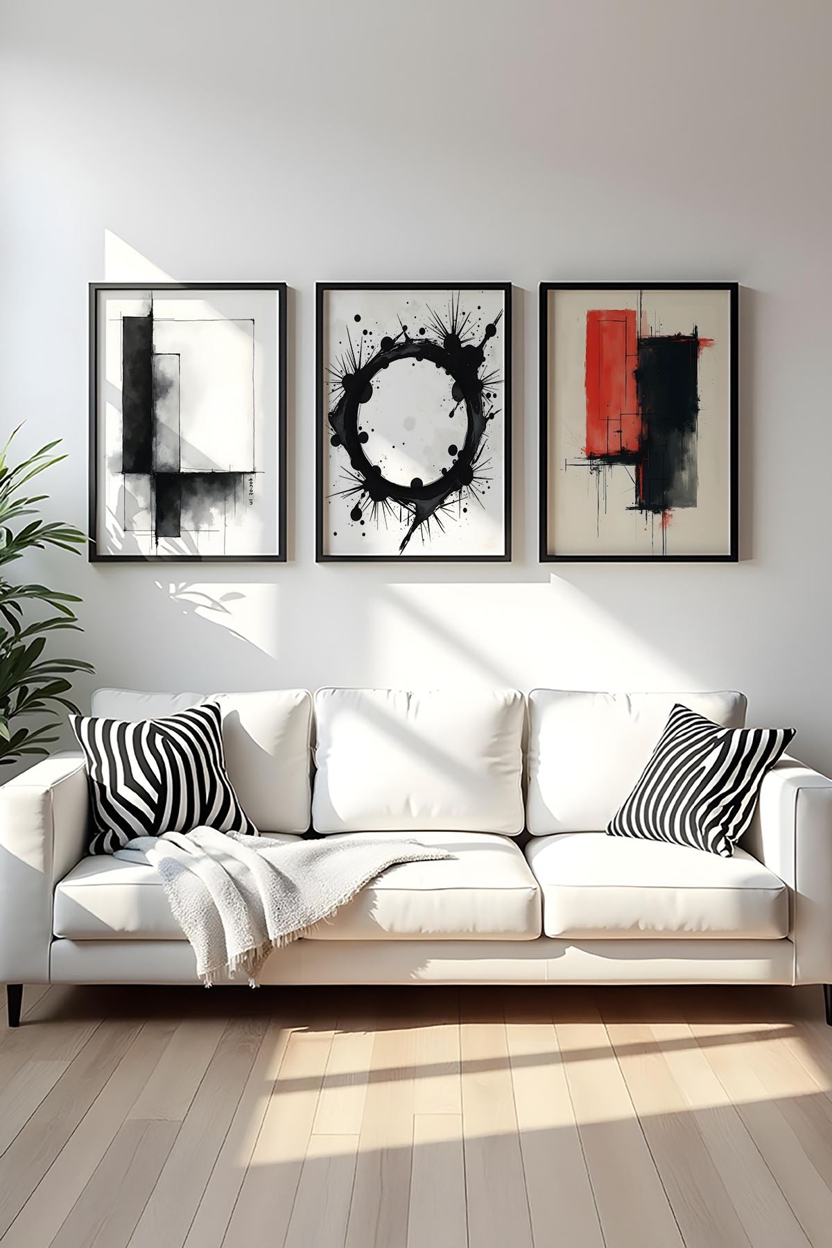 Quadro Decorativo MDF Emoldurado Multicolor 50x70cm - Conjunto 3 Peças Madeira Maciça