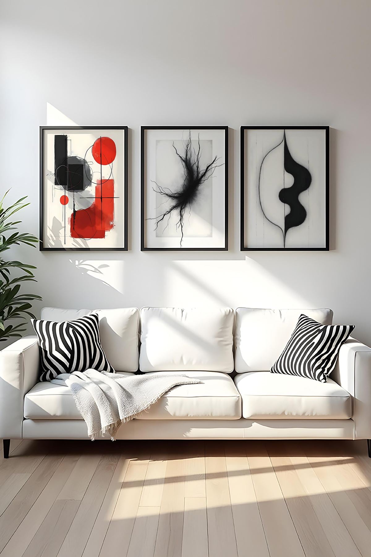 Quadro Decorativo MDF Emoldurado Multicolor 50x35cm - Conjunto 3 Peças Madeira Maciça