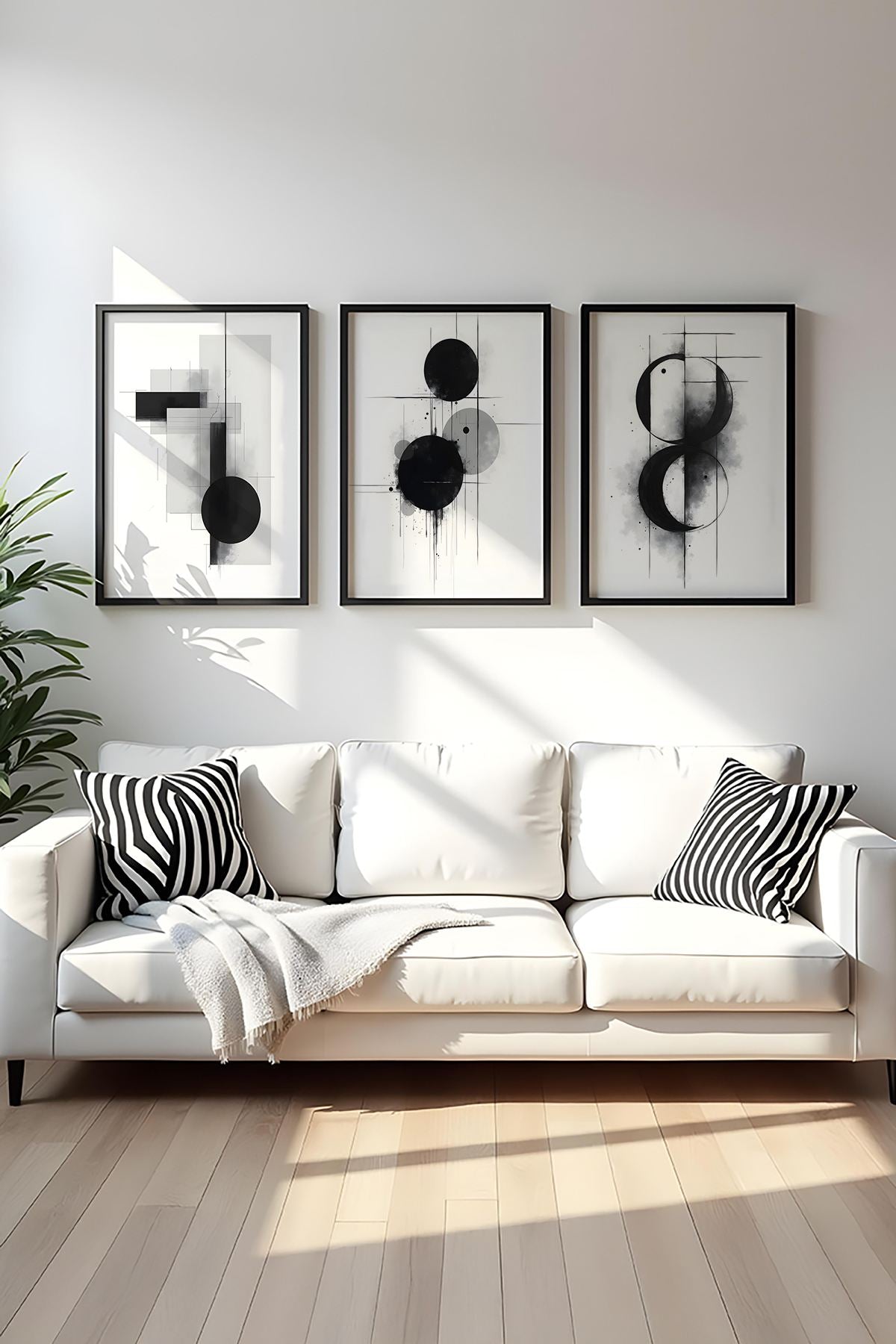 Quadro Decorativo MDF Emoldurado Multicolor 50x70cm - Conjunto 3 Peças Madeira Maciça