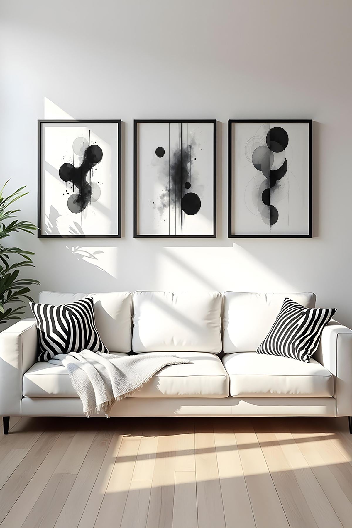 Quadro Decorativo MDF Emoldurado Multicolor 50x70cm - Conjunto 3 Peças Madeira Maciça