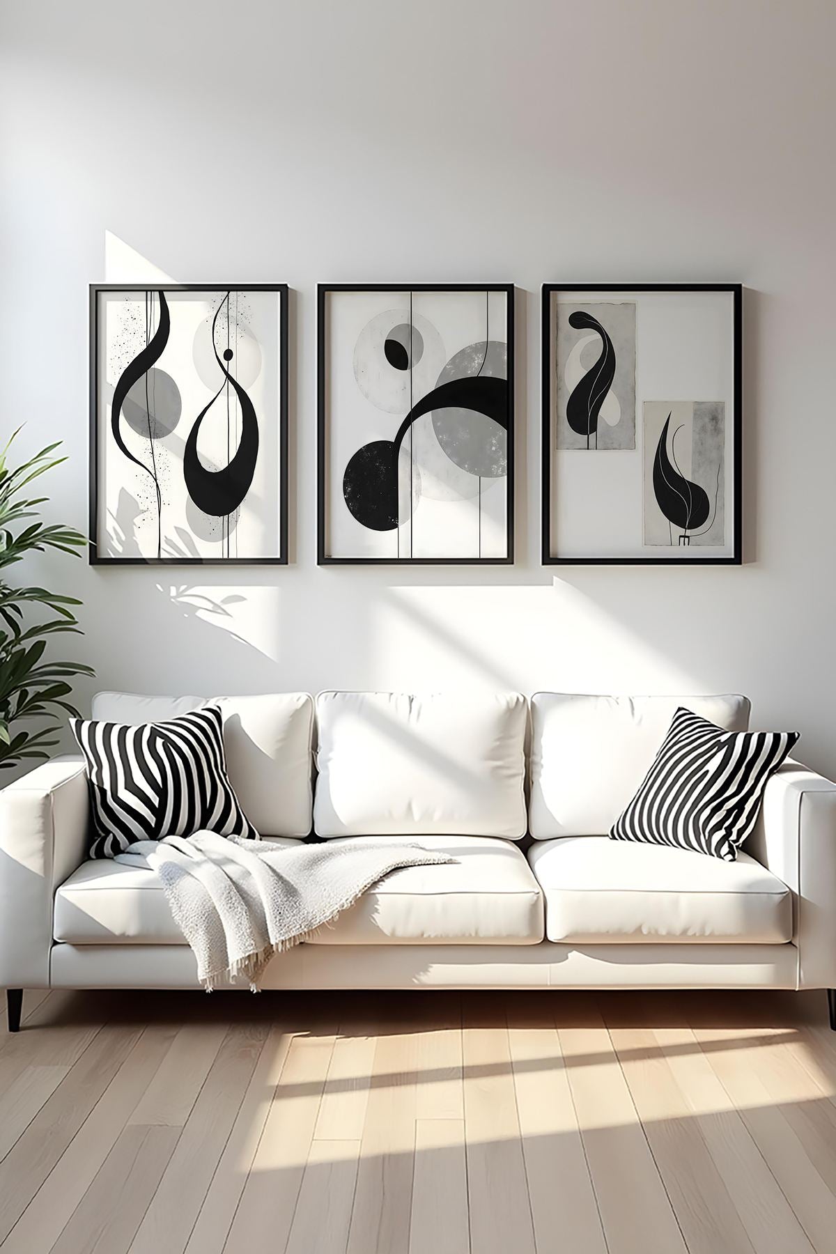 Quadro Decorativo MDF Emoldurado Multicolor 50x70cm - Conjunto 3 Peças Madeira Maciça