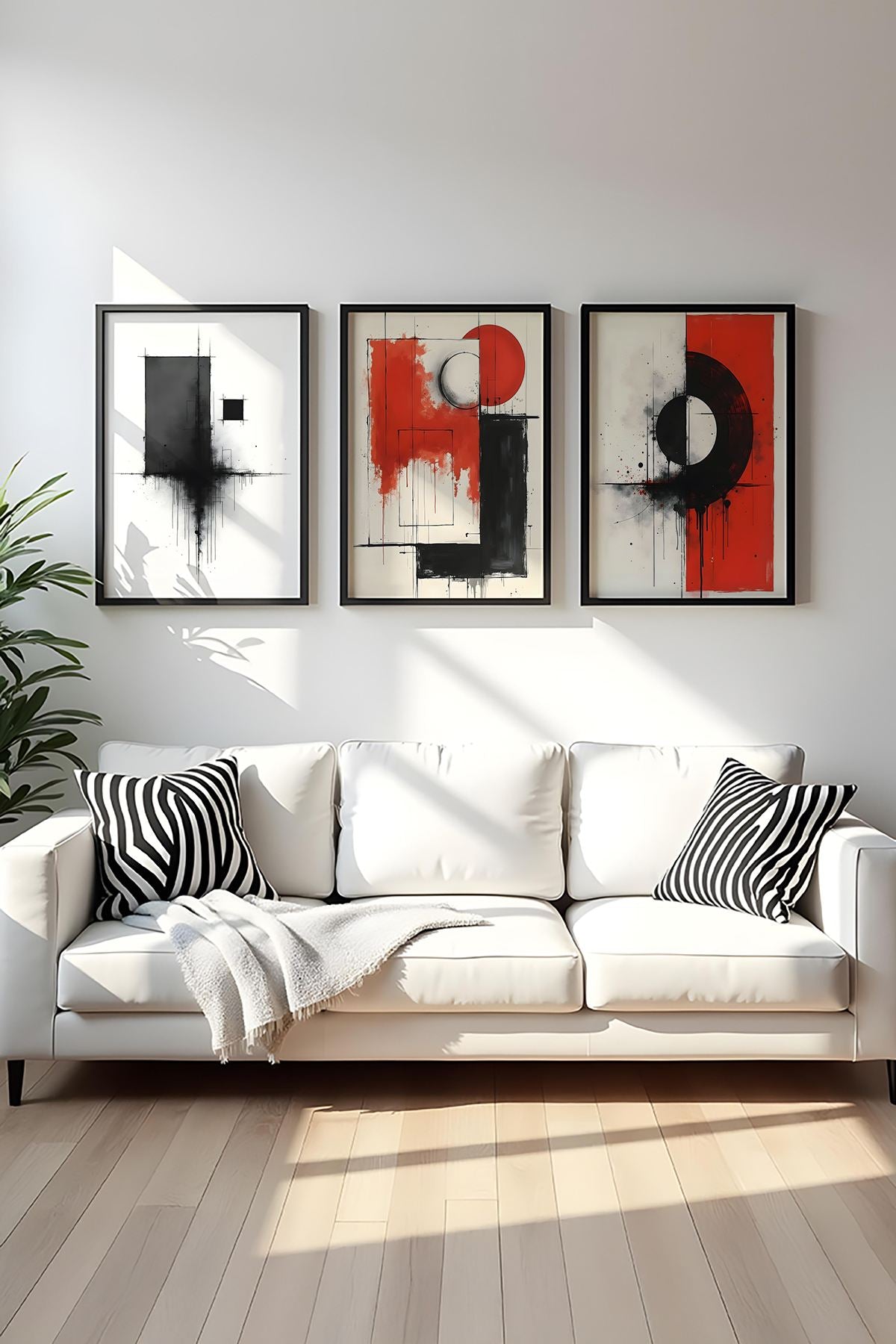 Quadro Decorativo MDF Emoldurado Multicolor 30x40cm - Conjunto 3 Peças Madeira Maciça