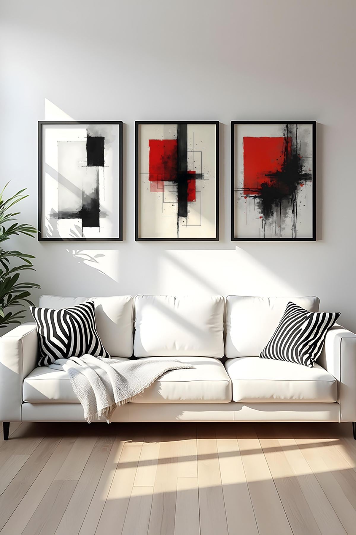 Quadro Decorativo MDF Emoldurado Multicolor 30x40cm - Conjunto 3 Peças Madeira Maciça