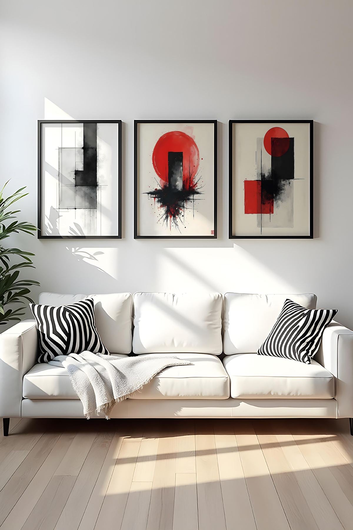 Quadro Decorativo MDF Emoldurado Multicolor 50x35cm - Conjunto 3 Peças Madeira Maciça