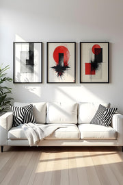 Quadro Decorativo MDF Emoldurado Multicolor 50x70cm - Conjunto 3 Peças Madeira Maciça