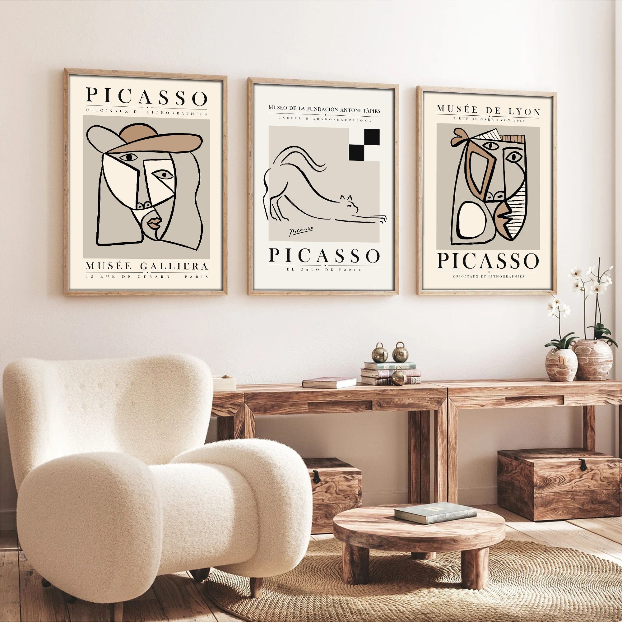 Quadro Decorativo MDF Emoldurado Multicolor Huhu254 - 3 Peças 50x35cm Madeira Maciça