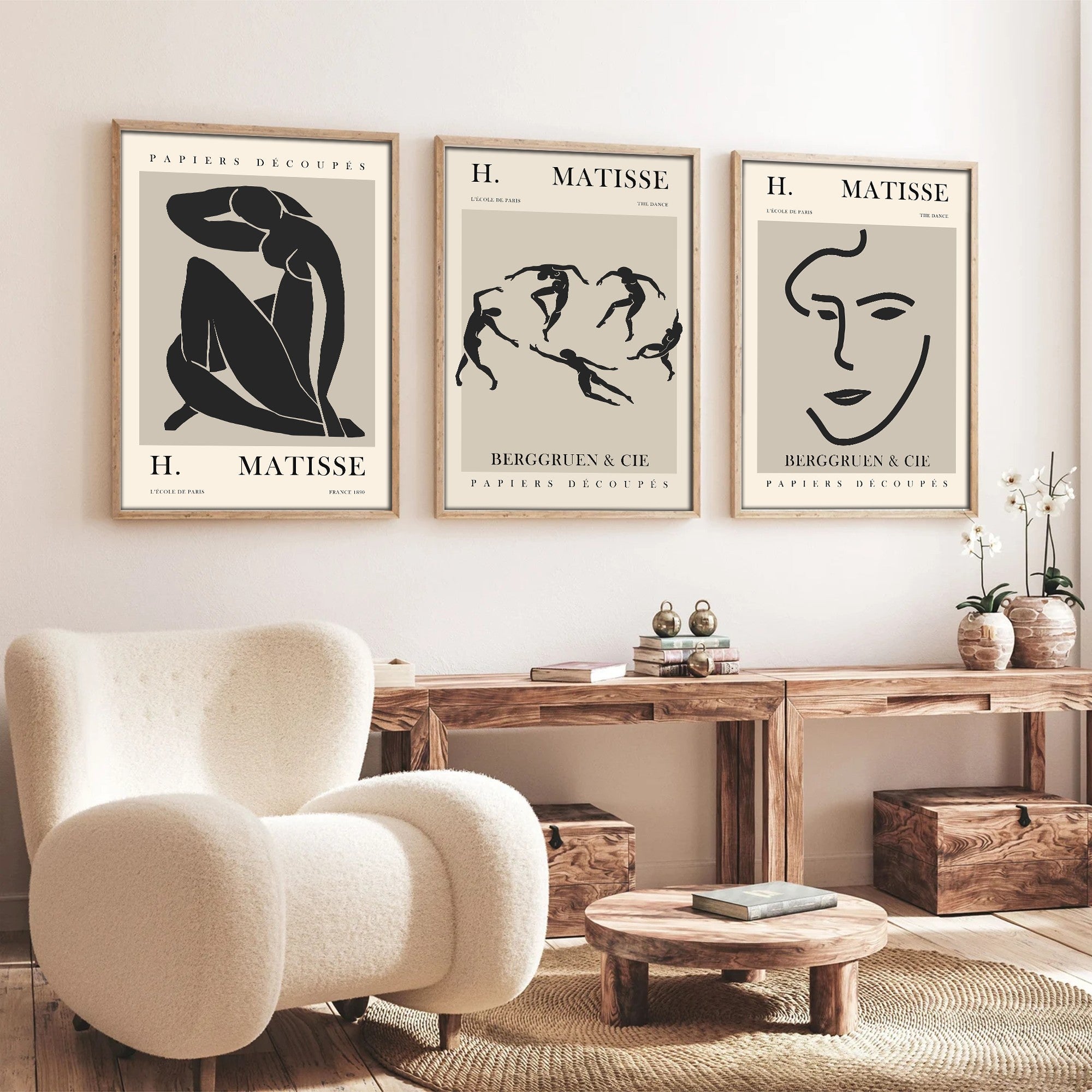 Quadro Decorativo MDF Emoldurado Multicolor 30x40cm - Conjunto 3 Peças Madeira Maciça