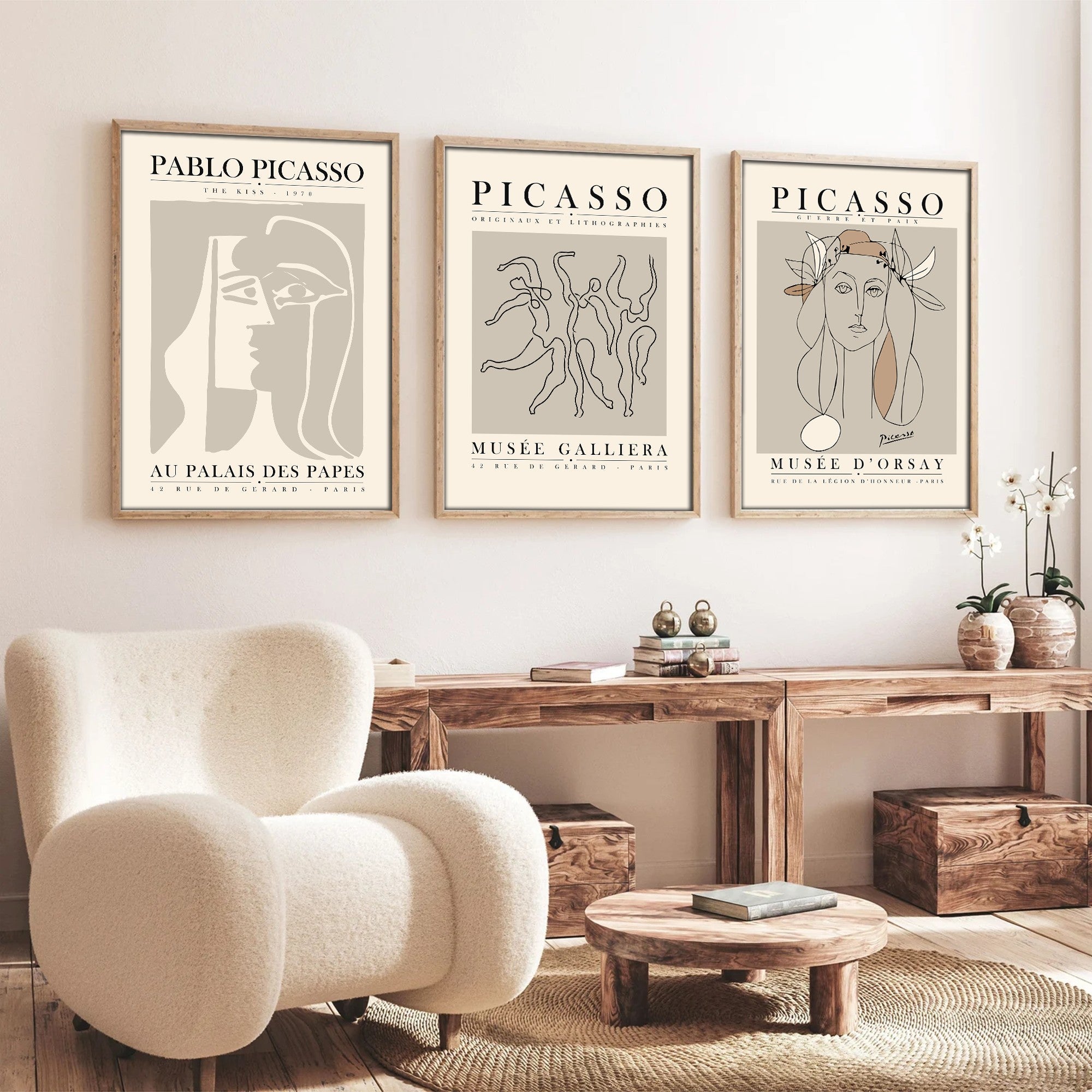 Quadro Decorativo MDF Emoldurado Huhu256 Multicolor 50x35cm - 3 Peças em Madeira Maciça