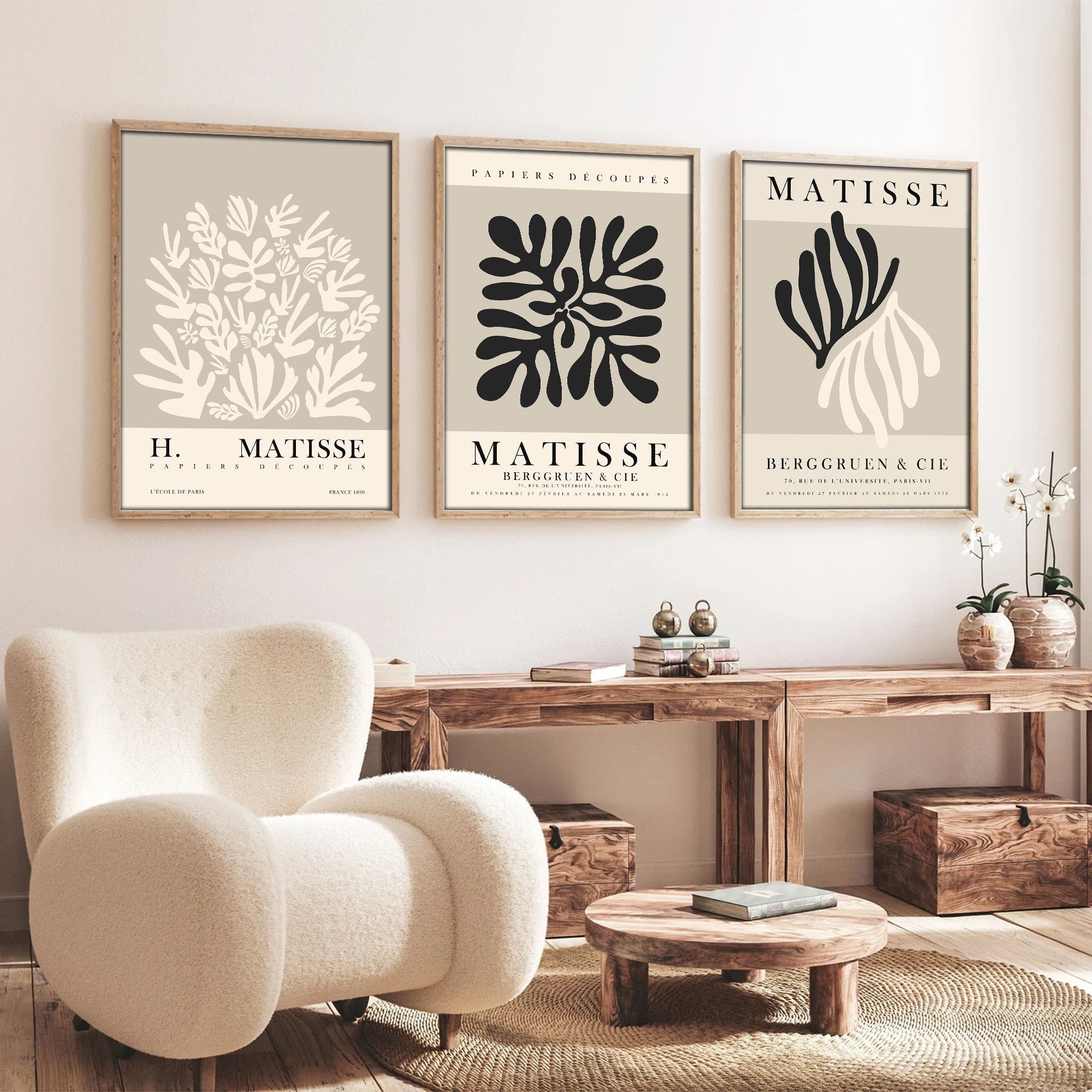 Quadro Decorativo MDF Emoldurado Multicolor 50x70cm - Conjunto 3 Peças Madeira Maciça