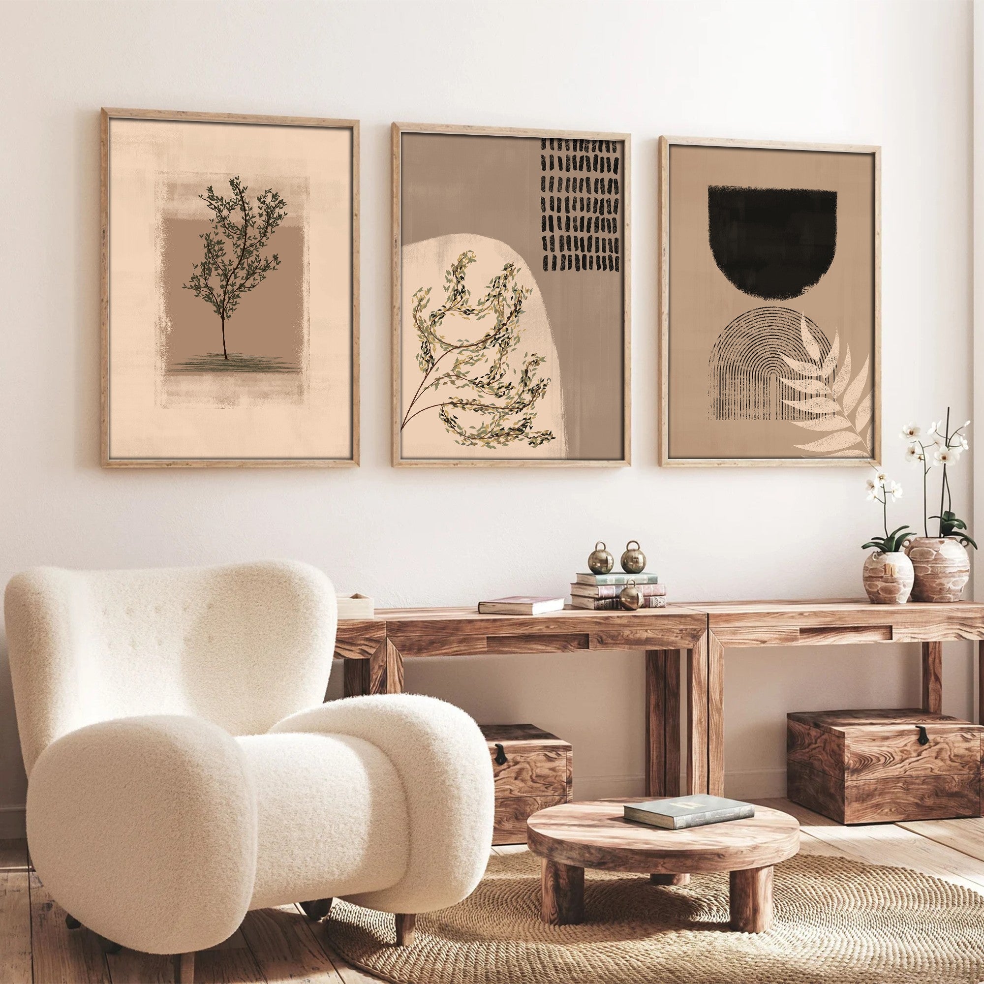 Quadro Decorativo MDF Emoldurado Multicolor 20x30cm - Conjunto 3 Peças Madeira Maciça