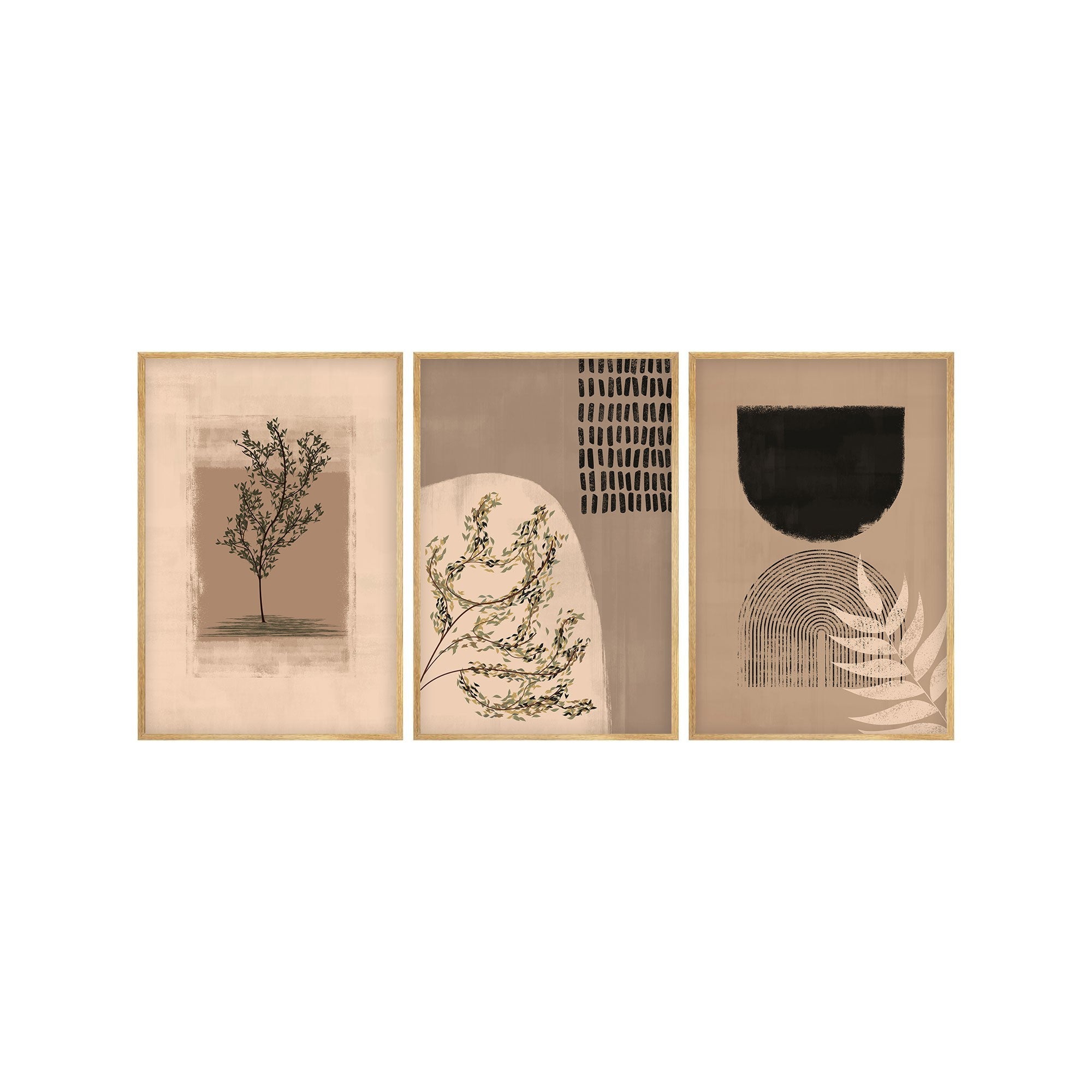 Quadro Decorativo MDF Emoldurado Multicolor Huhu260 - 3 Peças 50x70cm Madeira Maciça