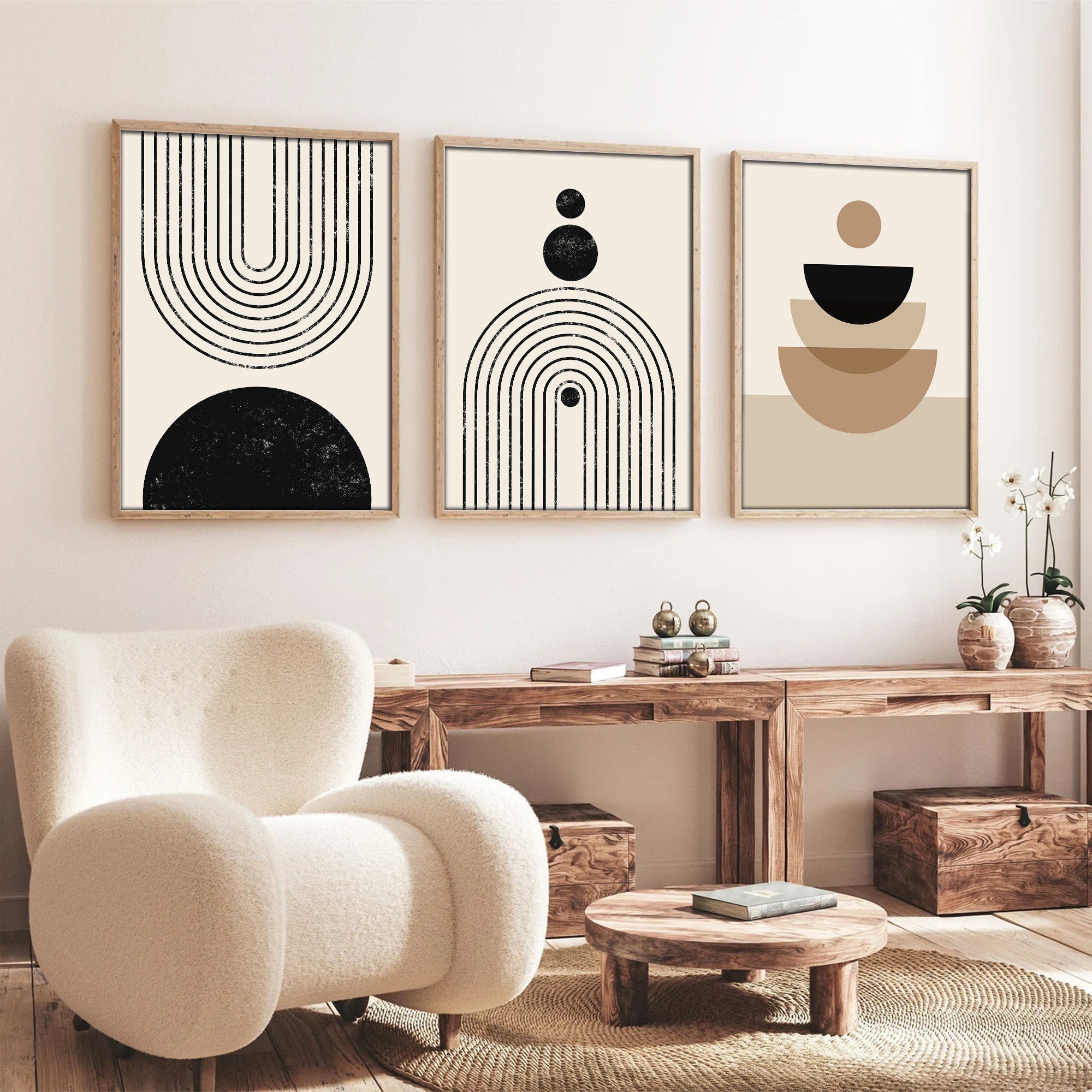 Quadro Decorativo em MDF com Moldura de Madeira Maciça, Conjunto de 3 Peças (50 x 35 cm), Multicolor – Huhu262 (693BSE4047)