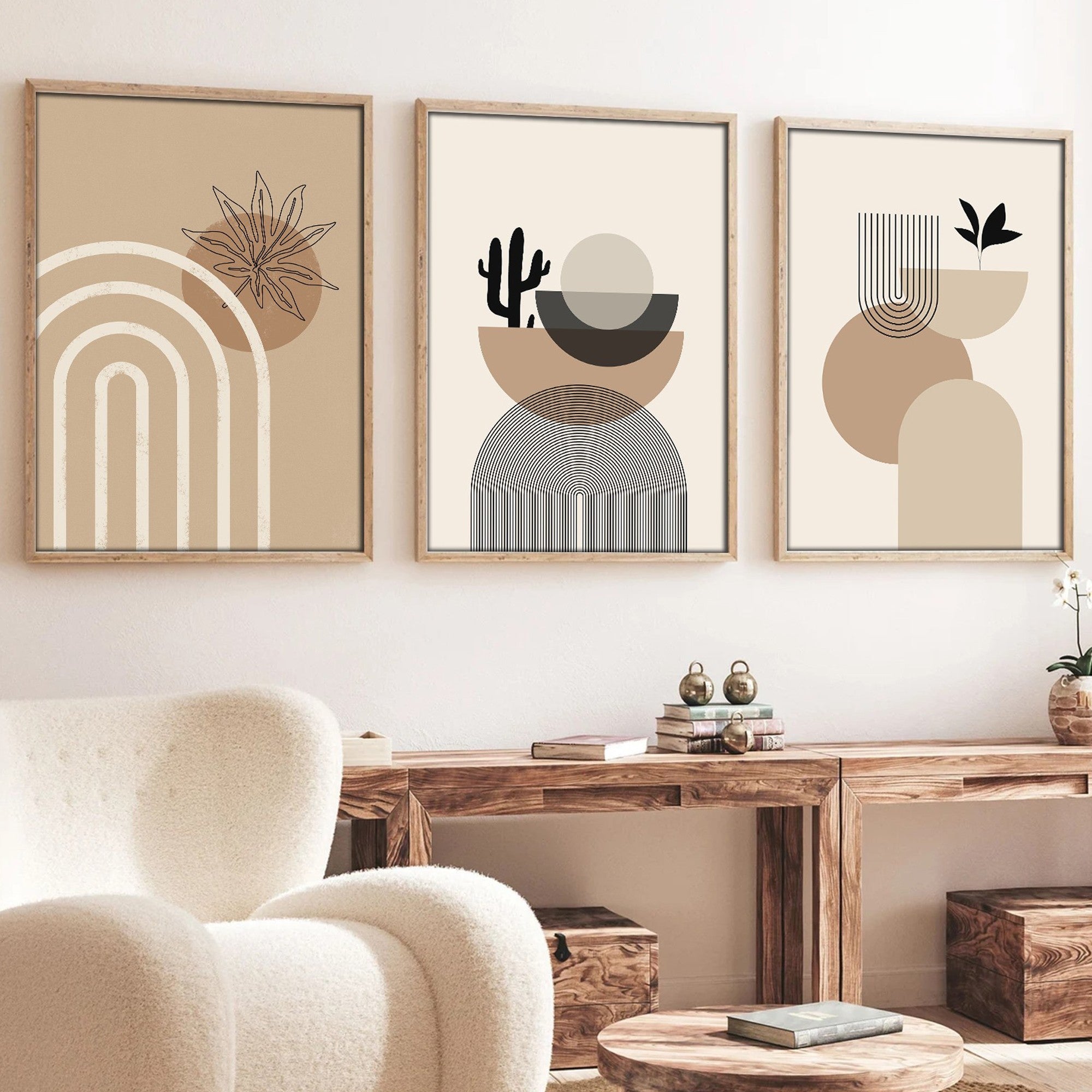 Quadros decorativos em MDF e madeira maciça – 50 x 35 cm – 3 peças