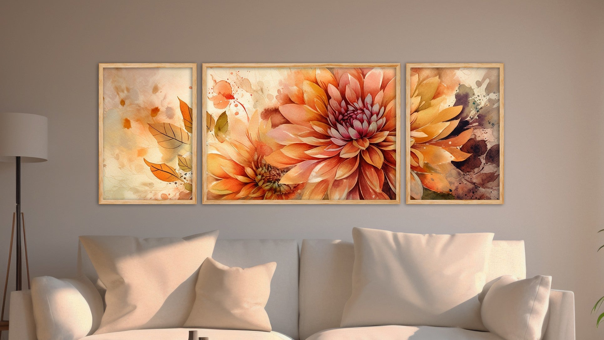 Conjunto de 3 Quadros Huhu301, Multicolor — MDF com Moldura em Madeira Maciça, 50 x 140 cm