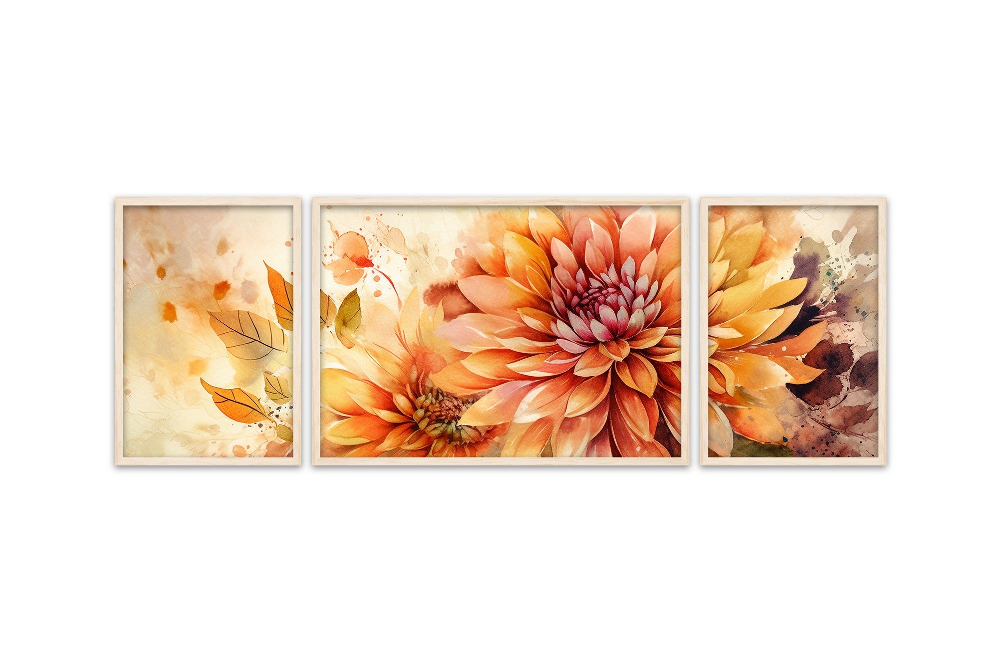 Conjunto de 3 Quadros Huhu301, Multicolor — MDF com Moldura em Madeira Maciça, 50 x 140 cm