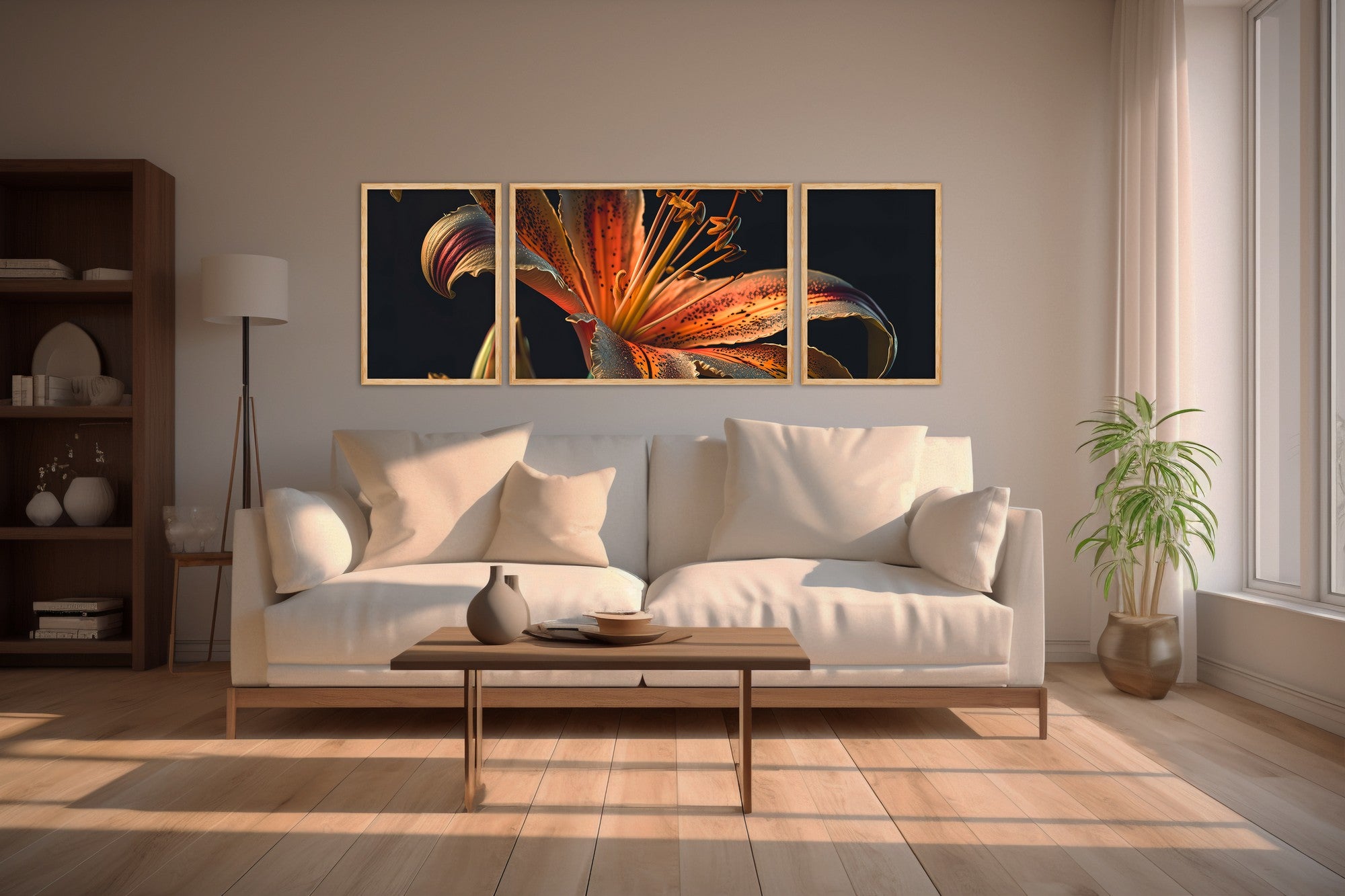 Quadro Decorativo MDF Emoldurado Multicolor Huhu302 - 3 Peças (50x140cm) - Moldura Madeira Maciça