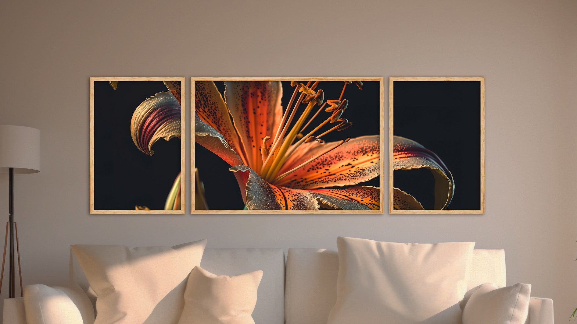 Quadro Decorativo MDF Emoldurado Multicolor Huhu302 - 3 Peças (50x140cm) - Moldura Madeira Maciça