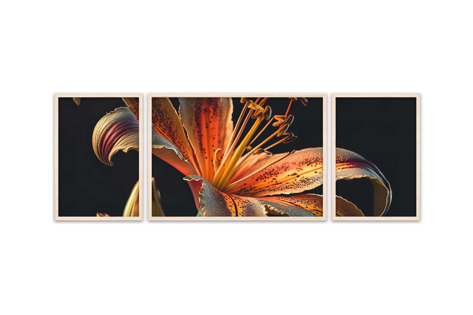 Quadro Decorativo MDF Emoldurado Multicolor Huhu302 - 3 Peças (50x140cm) - Moldura Madeira Maciça