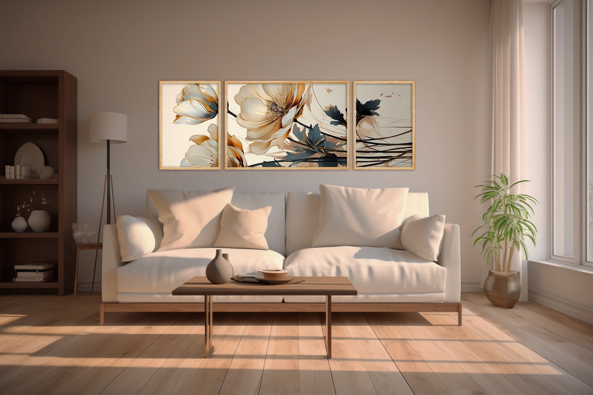 Quadro Decorativo MDF Emoldurado Huhu303 Multicolor - 3 Peças (50x140cm) - Moldura Madeira Maciça