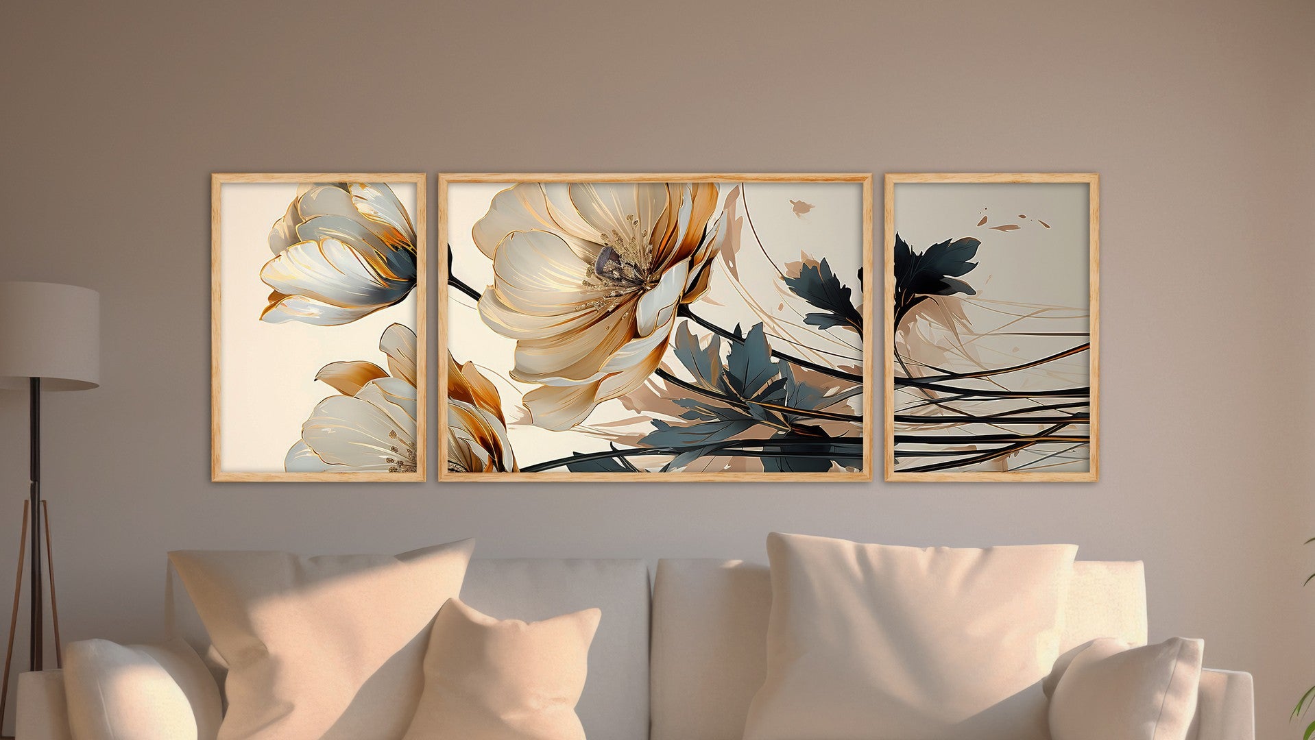 Quadro Decorativo MDF Emoldurado Huhu303 Multicolor - 3 Peças (50x140cm) - Moldura Madeira Maciça