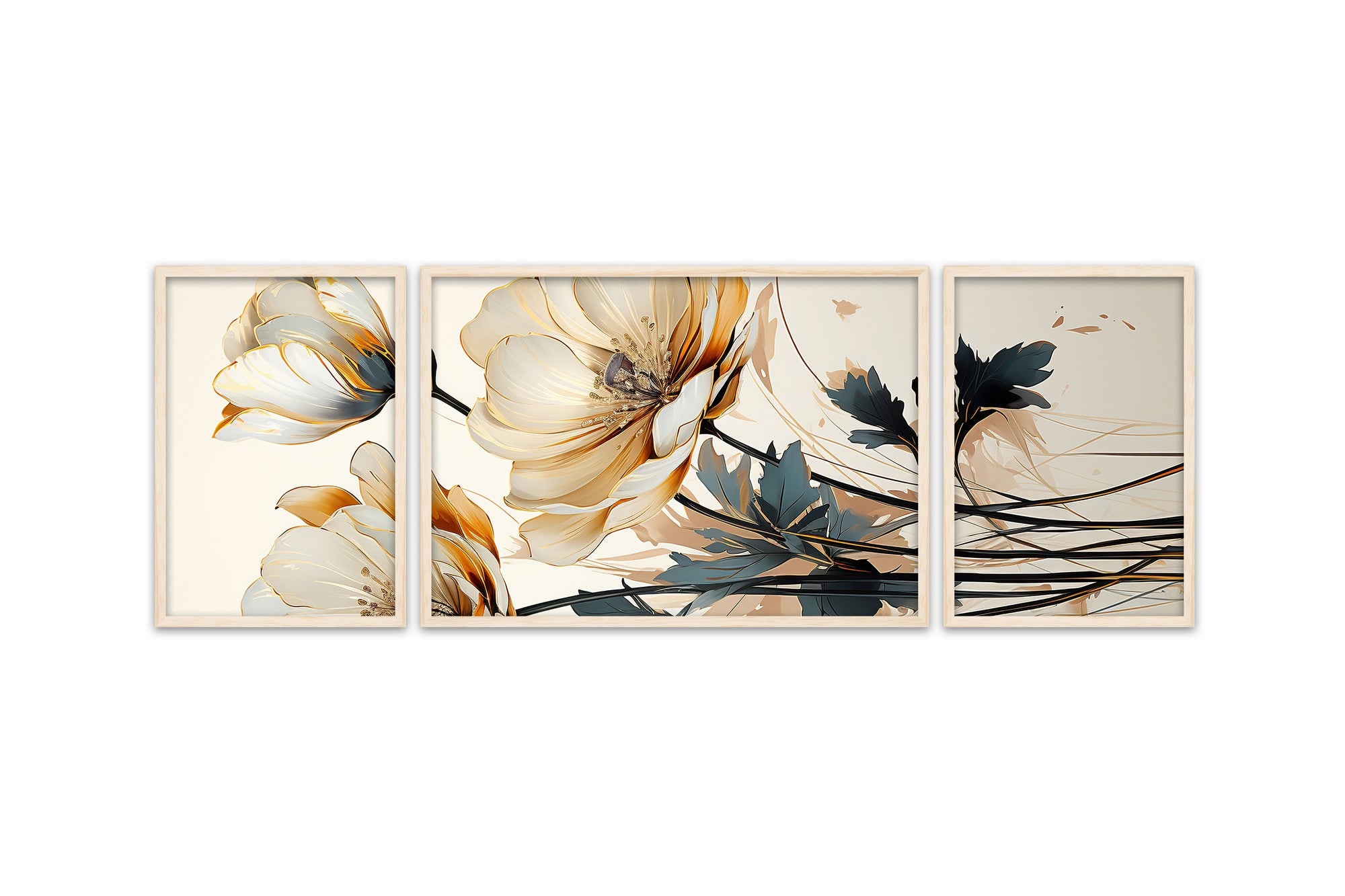 Quadro Decorativo MDF Emoldurado Huhu303 Multicolor - 3 Peças (50x140cm) - Moldura Madeira Maciça