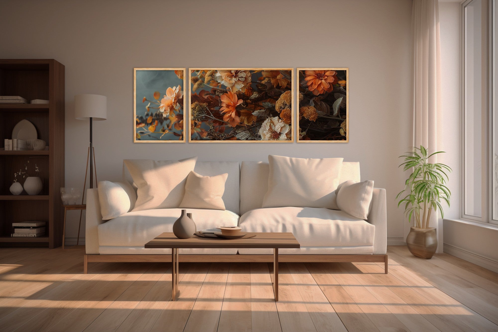 Quadro Decorativo Tríptico em MDF com Moldura de Madeira Maciça Huhu304, Multicolor, 50 x 140 cm (3 Peças)