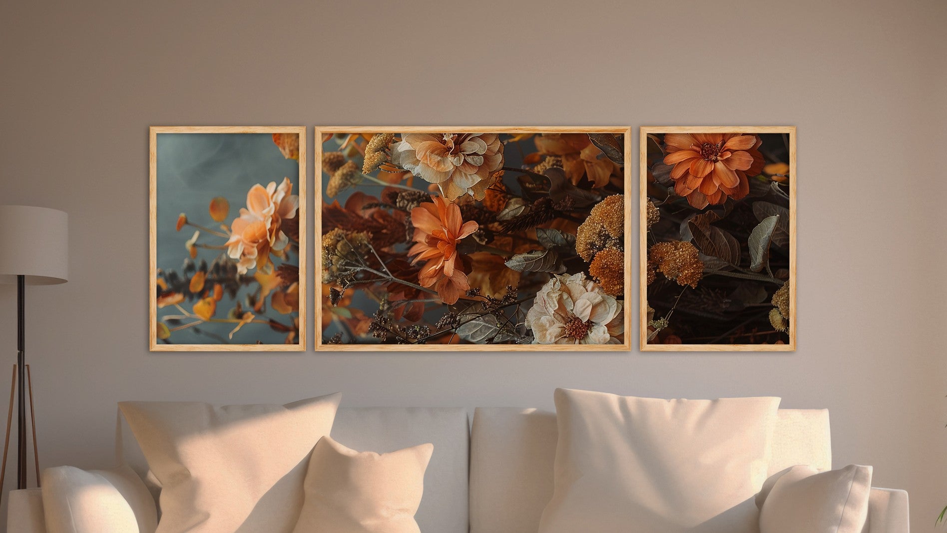 Quadro Decorativo Tríptico em MDF com Moldura de Madeira Maciça Huhu304, Multicolor, 50 x 140 cm (3 Peças)