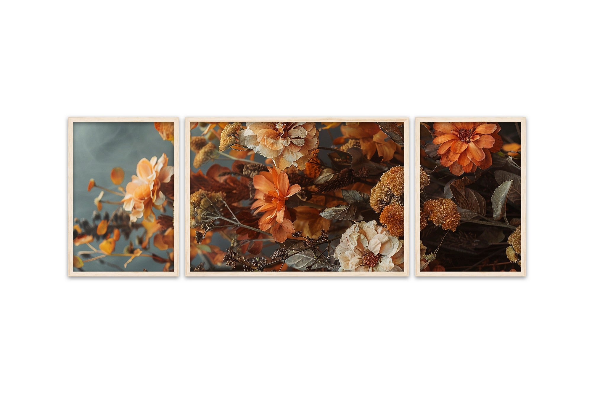 Quadro Decorativo Tríptico em MDF com Moldura de Madeira Maciça Huhu304, Multicolor, 50 x 140 cm (3 Peças)