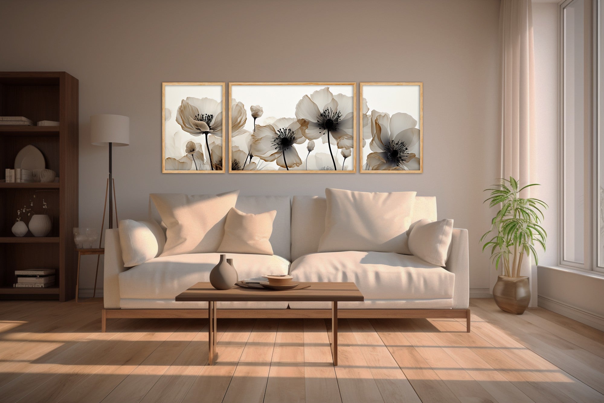 Quadro Decorativo MDF Emoldurado Multicolor Huhu305 - 3 Peças (50x140cm) - Moldura Madeira Maciça