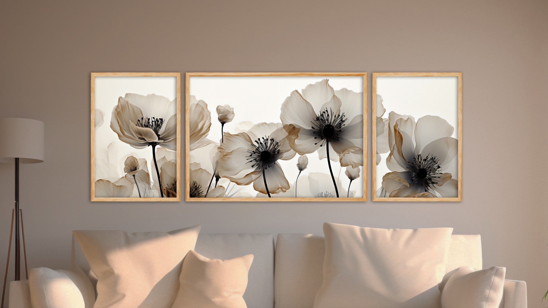 Quadro Decorativo MDF Emoldurado Multicolor Huhu305 - 3 Peças (50x140cm) - Moldura Madeira Maciça