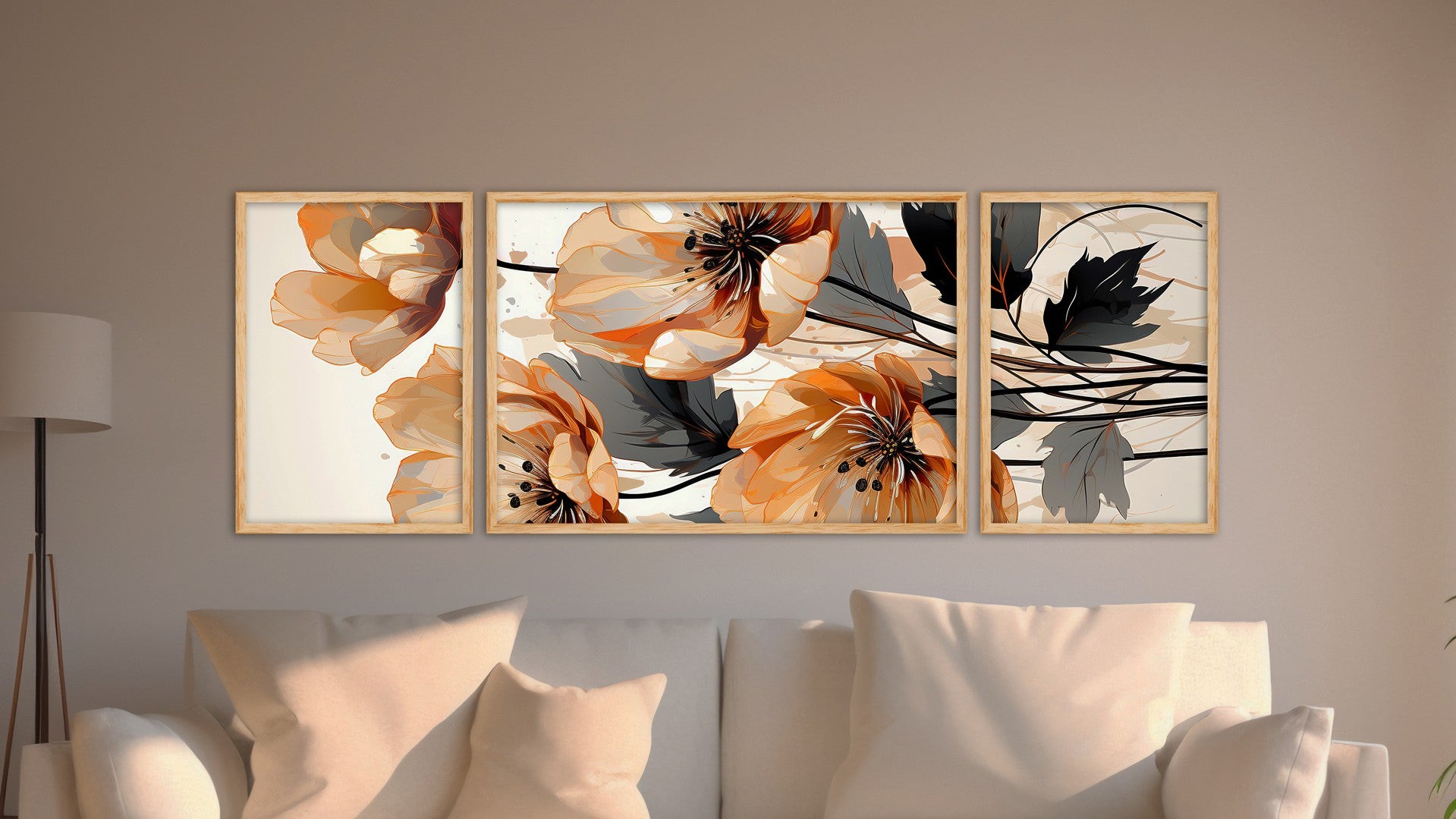 Quadro Decorativo MDF Emoldurado Multicolor Huhu306 - 3 Peças (50x140cm) - Moldura Madeira Maciça