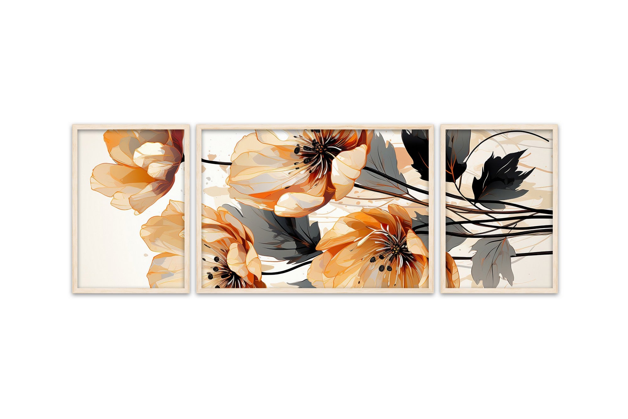 Quadro Decorativo MDF Emoldurado Multicolor Huhu306 - 3 Peças (50x140cm) - Moldura Madeira Maciça