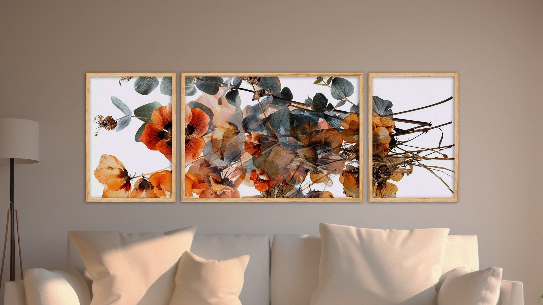 Quadro Decorativo MDF Emoldurado Multicolor Huhu307 - 3 Peças (50x140cm) - Moldura Madeira Maciça