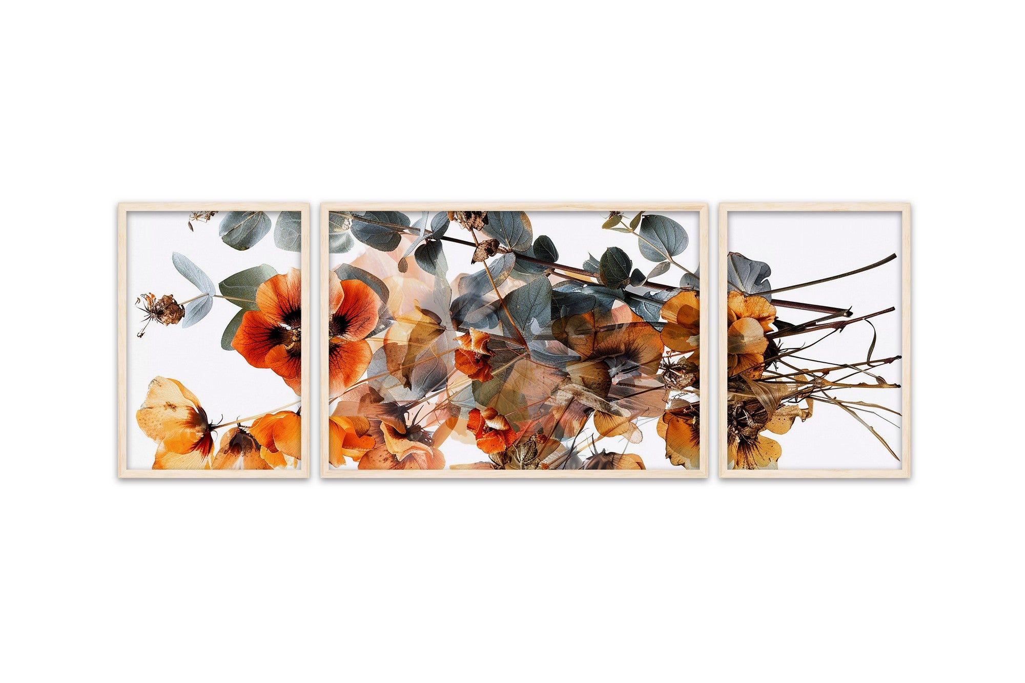 Quadro Decorativo MDF Emoldurado Multicolor Huhu307 - 3 Peças (50x140cm) - Moldura Madeira Maciça