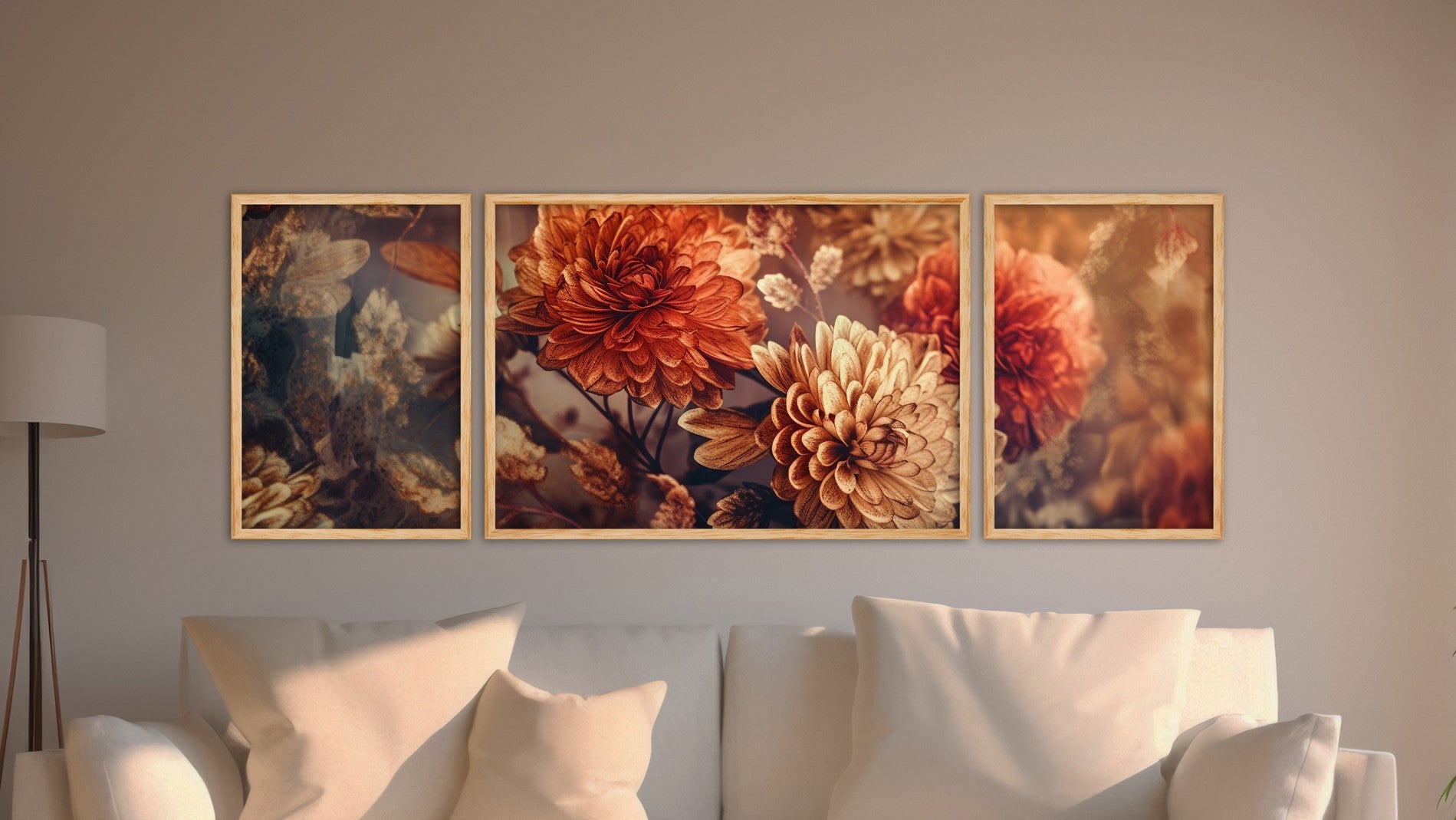 Quadro Decorativo MDF Emoldurado Multicolor Huhu308 - 3 Peças (50x35cm + 50x70cm) - Moldura Madeira Maciça