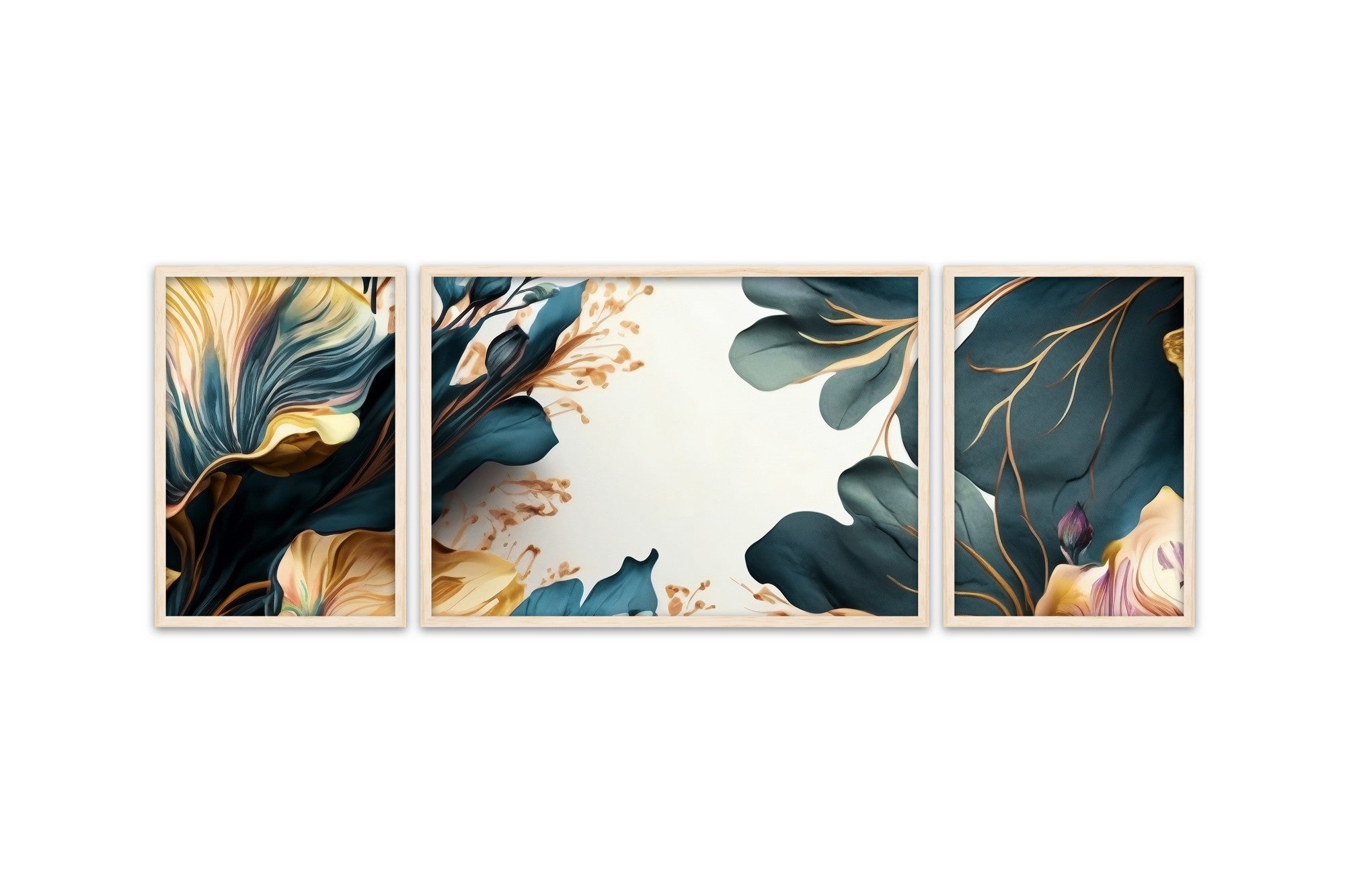 Quadro Decorativo MDF Emoldurado Multicolor Huhu310 - 3 Peças (50x140cm) - Moldura Madeira Maciça