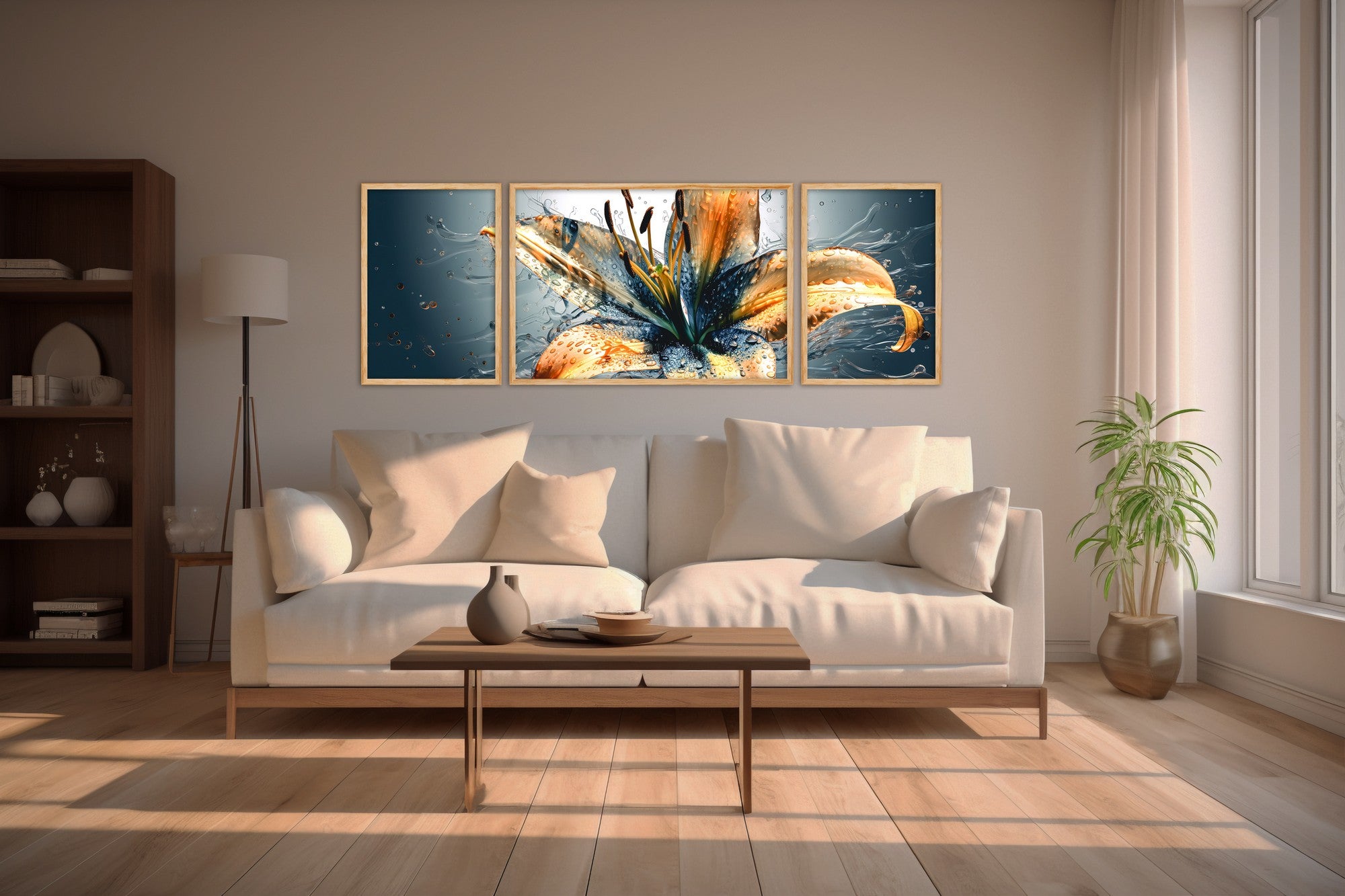 Quadro Decorativo MDF Emoldurado Multicolor Huhu311 - 3 Peças (50x140cm) - Moldura Madeira Maciça