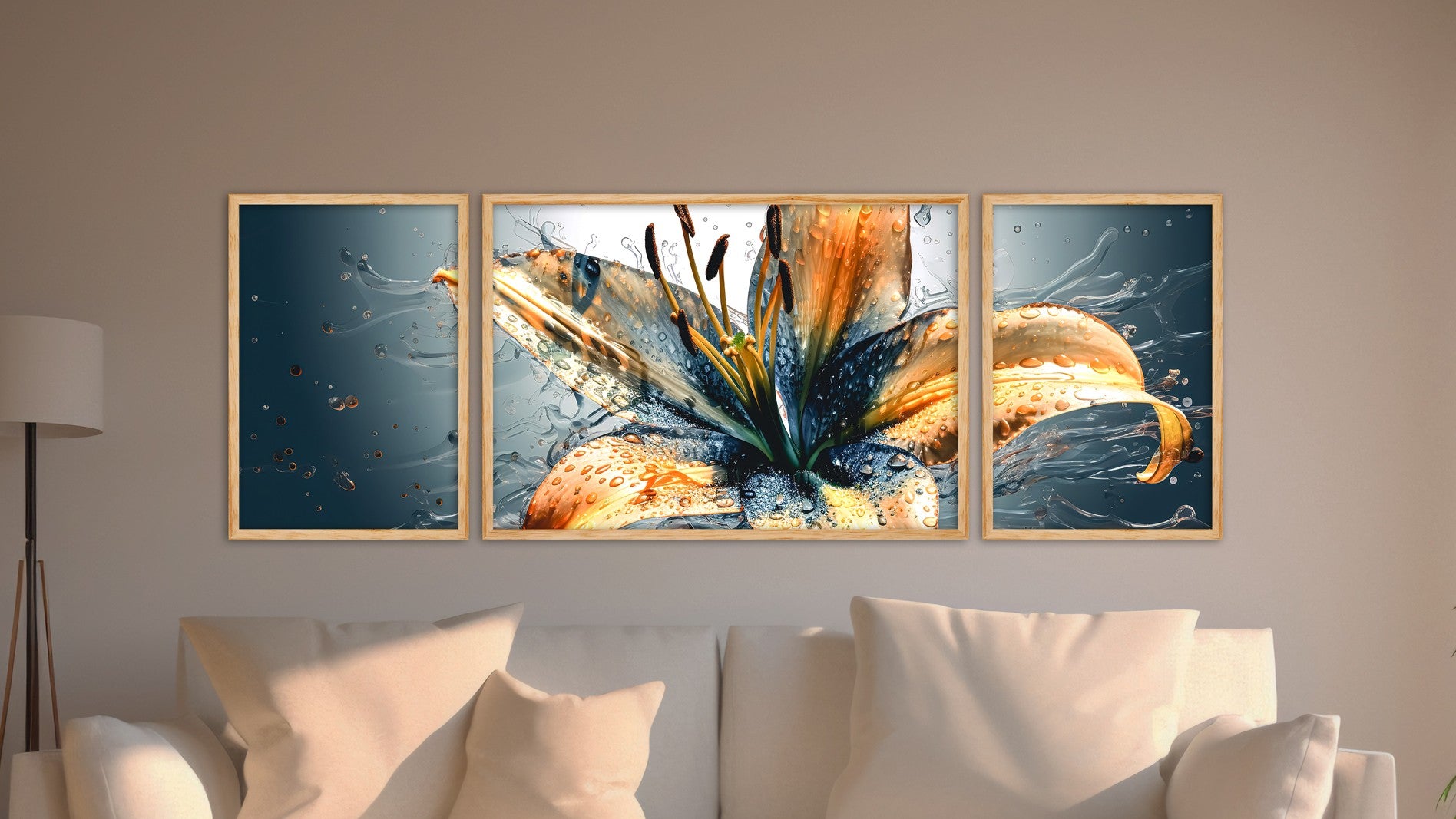 Quadro Decorativo MDF Emoldurado Multicolor Huhu311 - 3 Peças (50x140cm) - Moldura Madeira Maciça