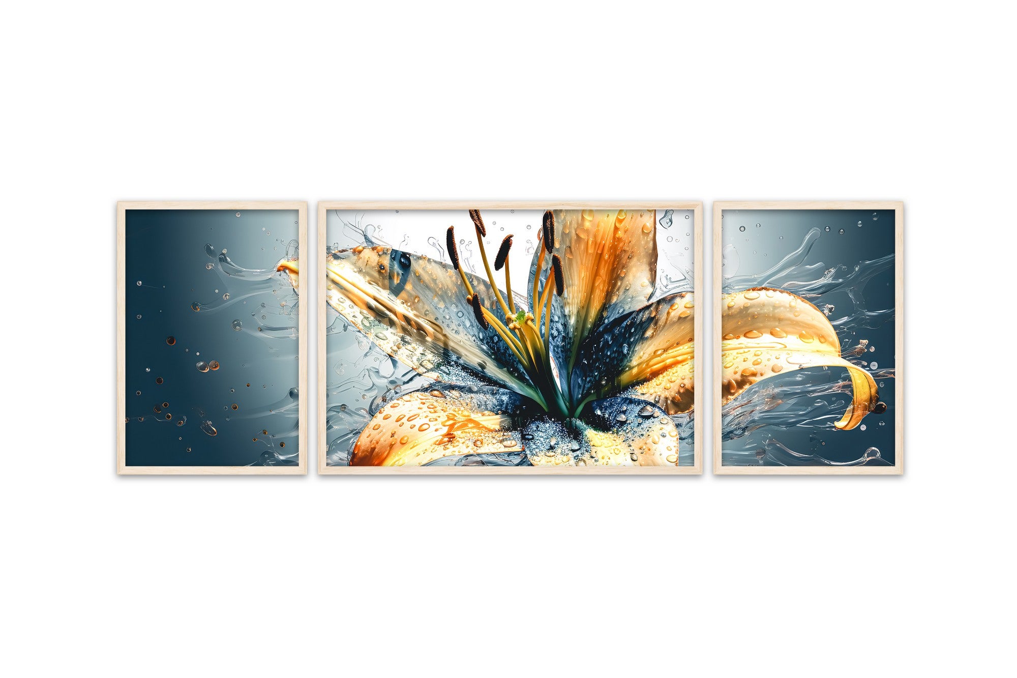 Quadro Decorativo MDF Emoldurado Multicolor Huhu311 - 3 Peças (50x140cm) - Moldura Madeira Maciça