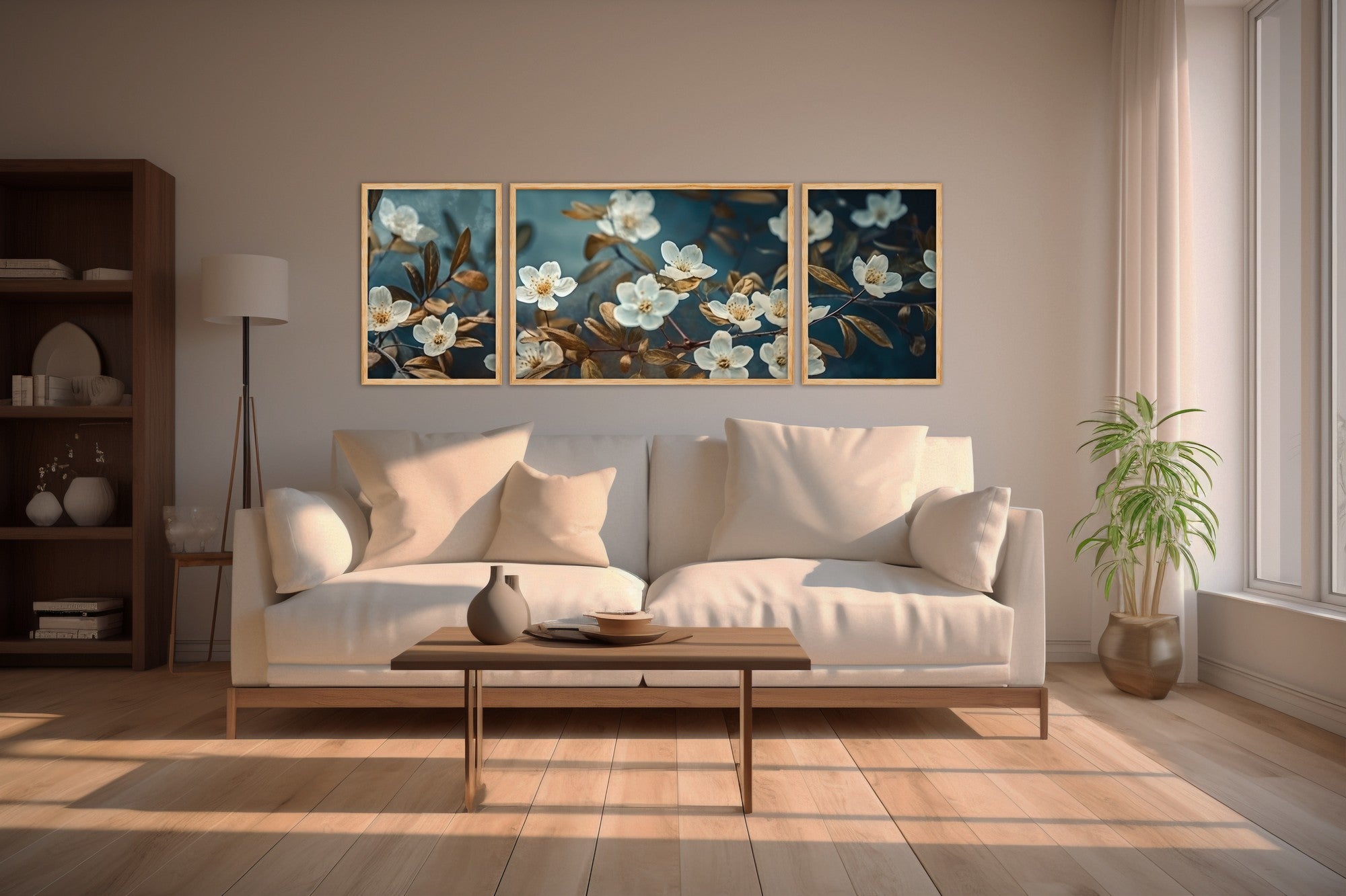 Quadro Decorativo MDF Emoldurado Multicolor Huhu312 - 3 Peças (50x140cm) - Moldura Madeira Maciça