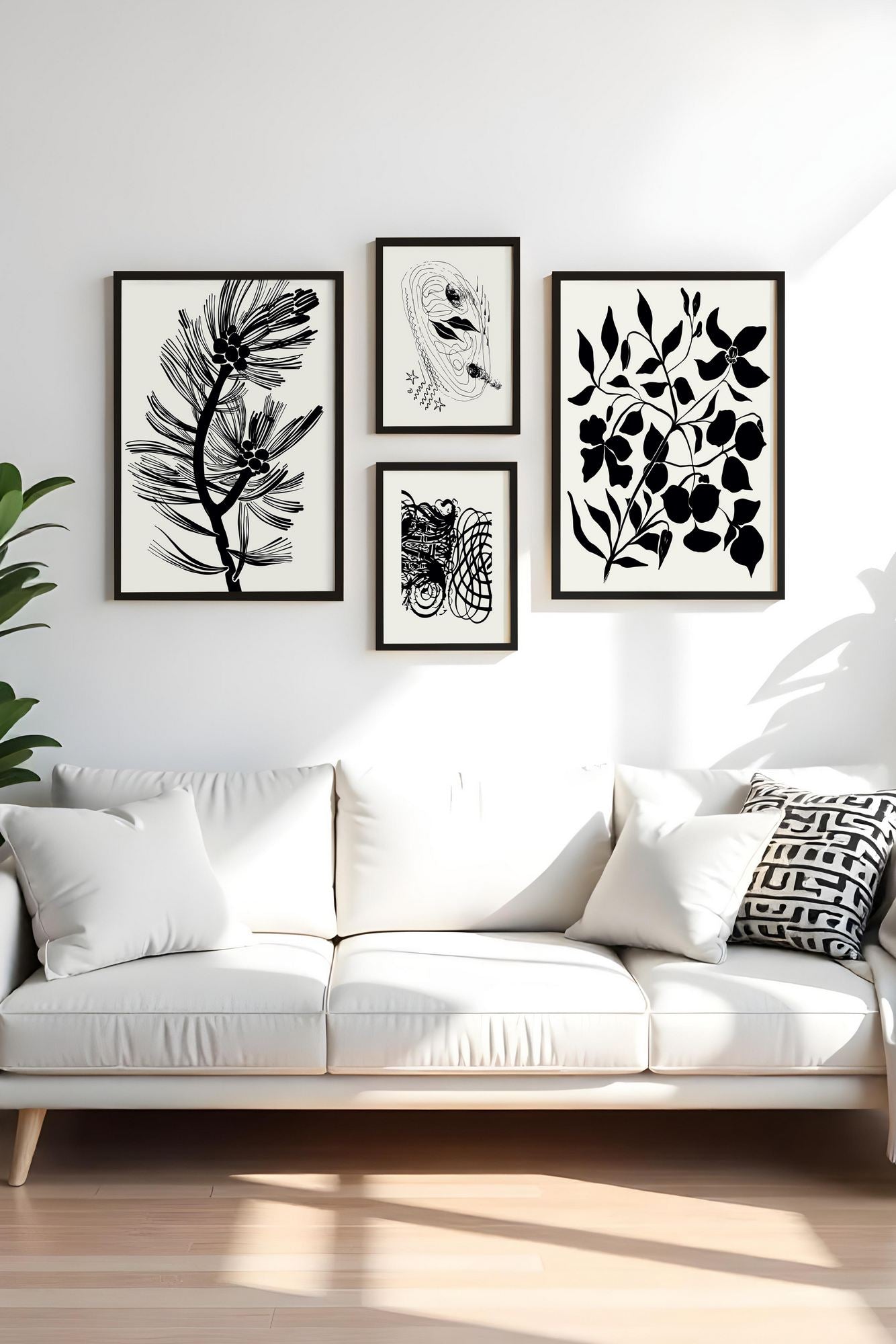 Conjunto Decorativo de 4 Quadros MDF Multicolor com Moldura de Madeira Maciça - Huhu446-S